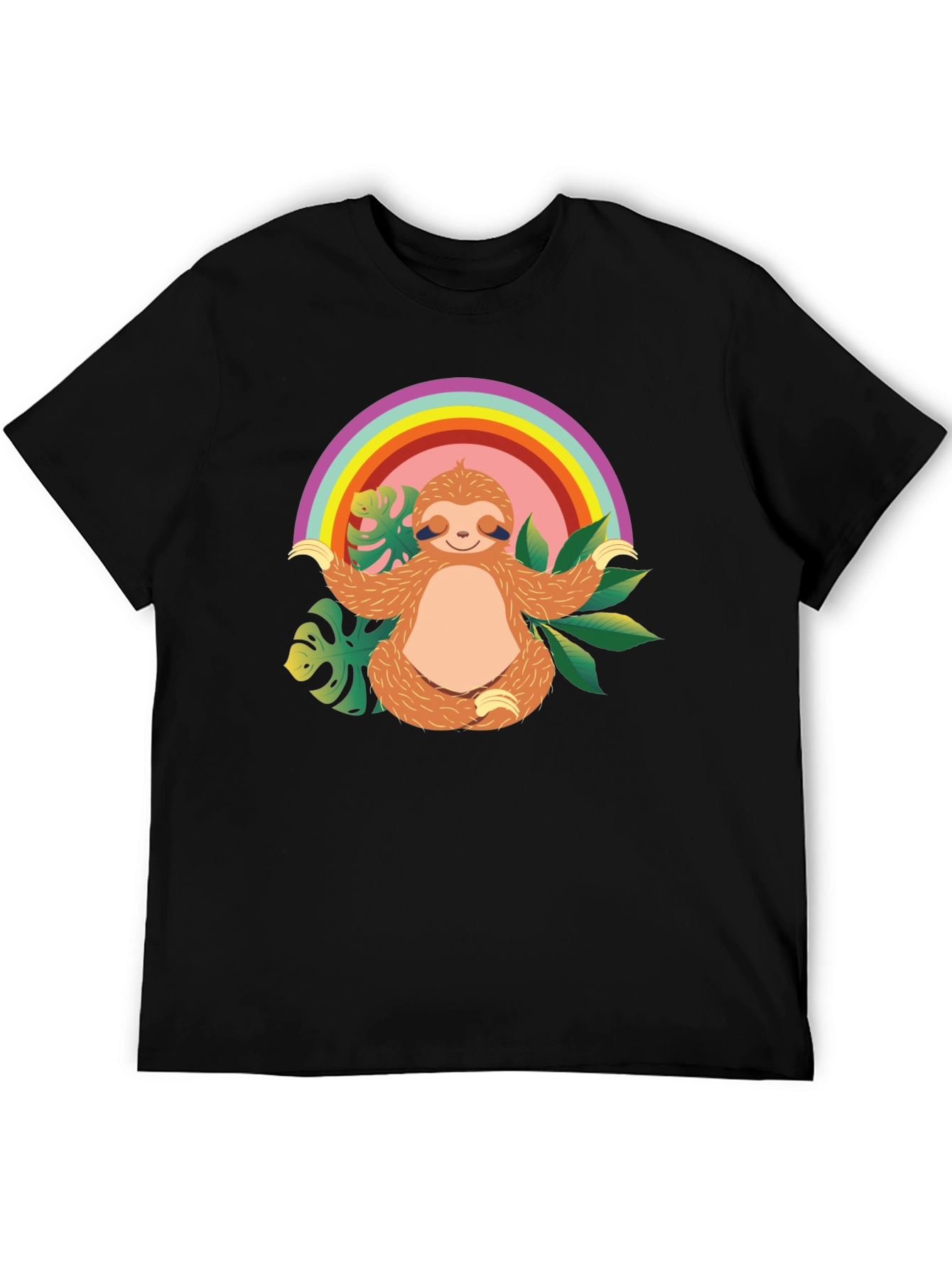 Black Zen Sloth Rainbow T-Shirt - Relaxed & Comfy view 5