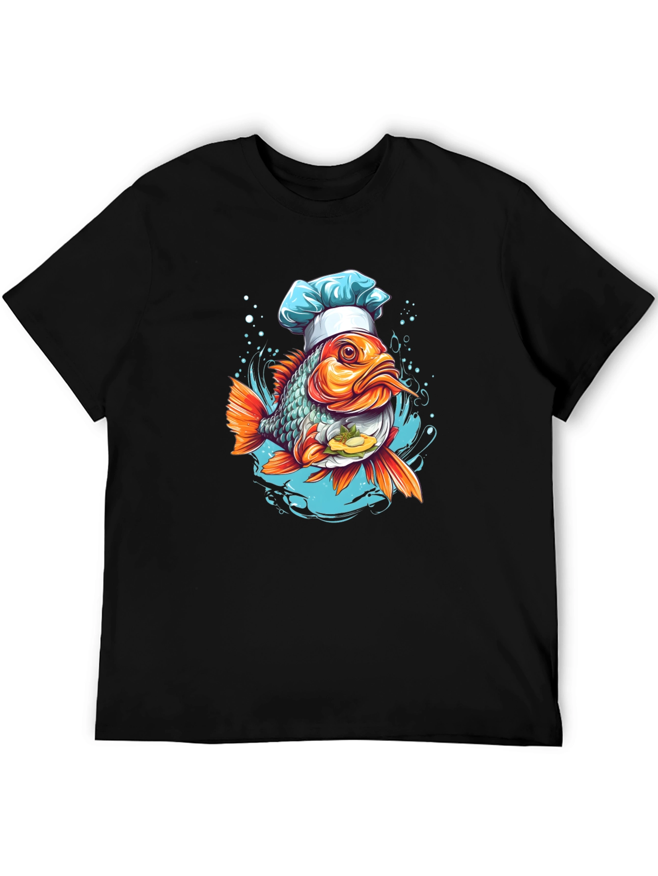 Black Chef Fish Graphic Tee - Cool Cartoon Design view 5