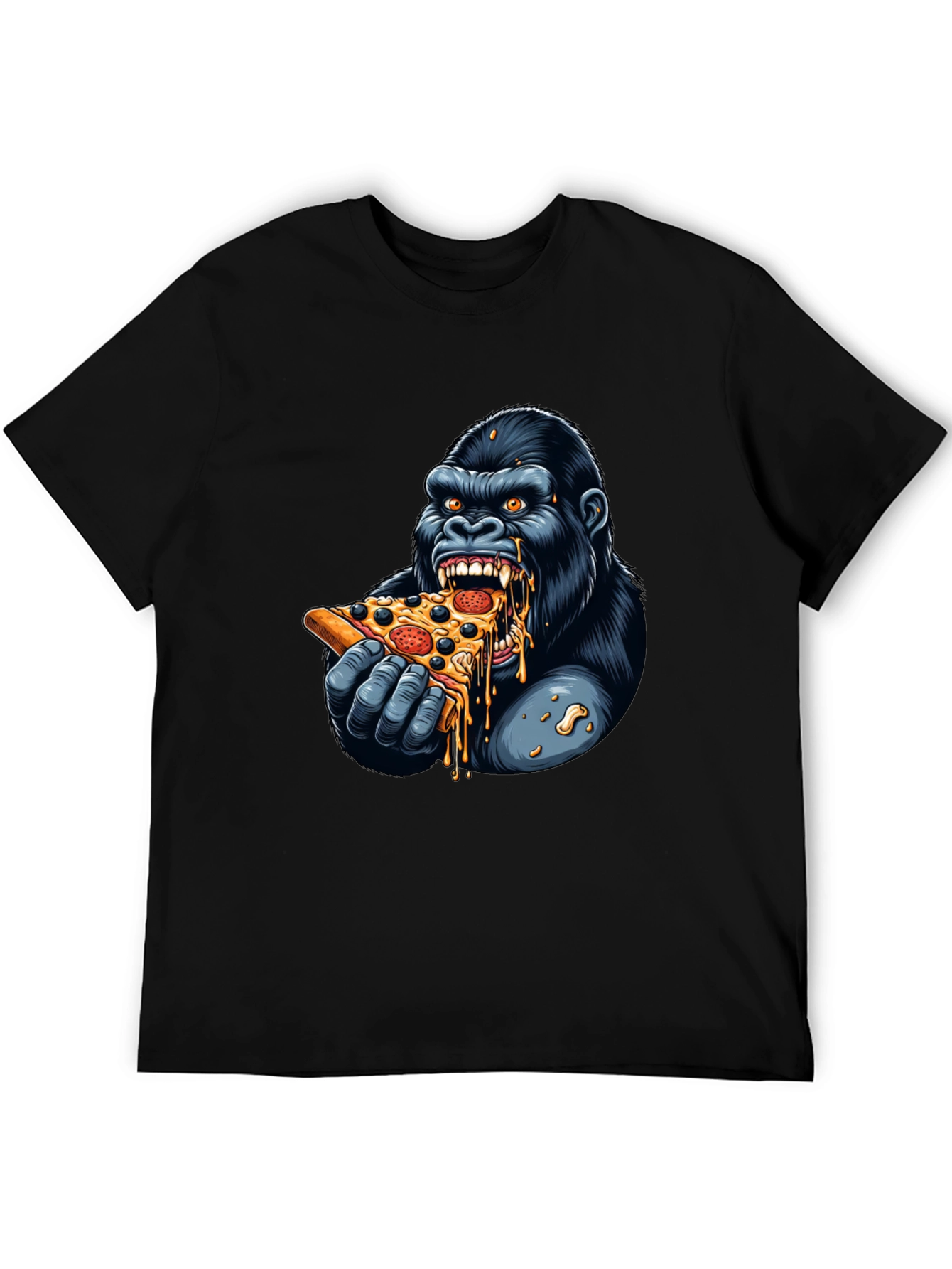 Black Gorilla Eating Pizza Graphic T-Shirt view 5