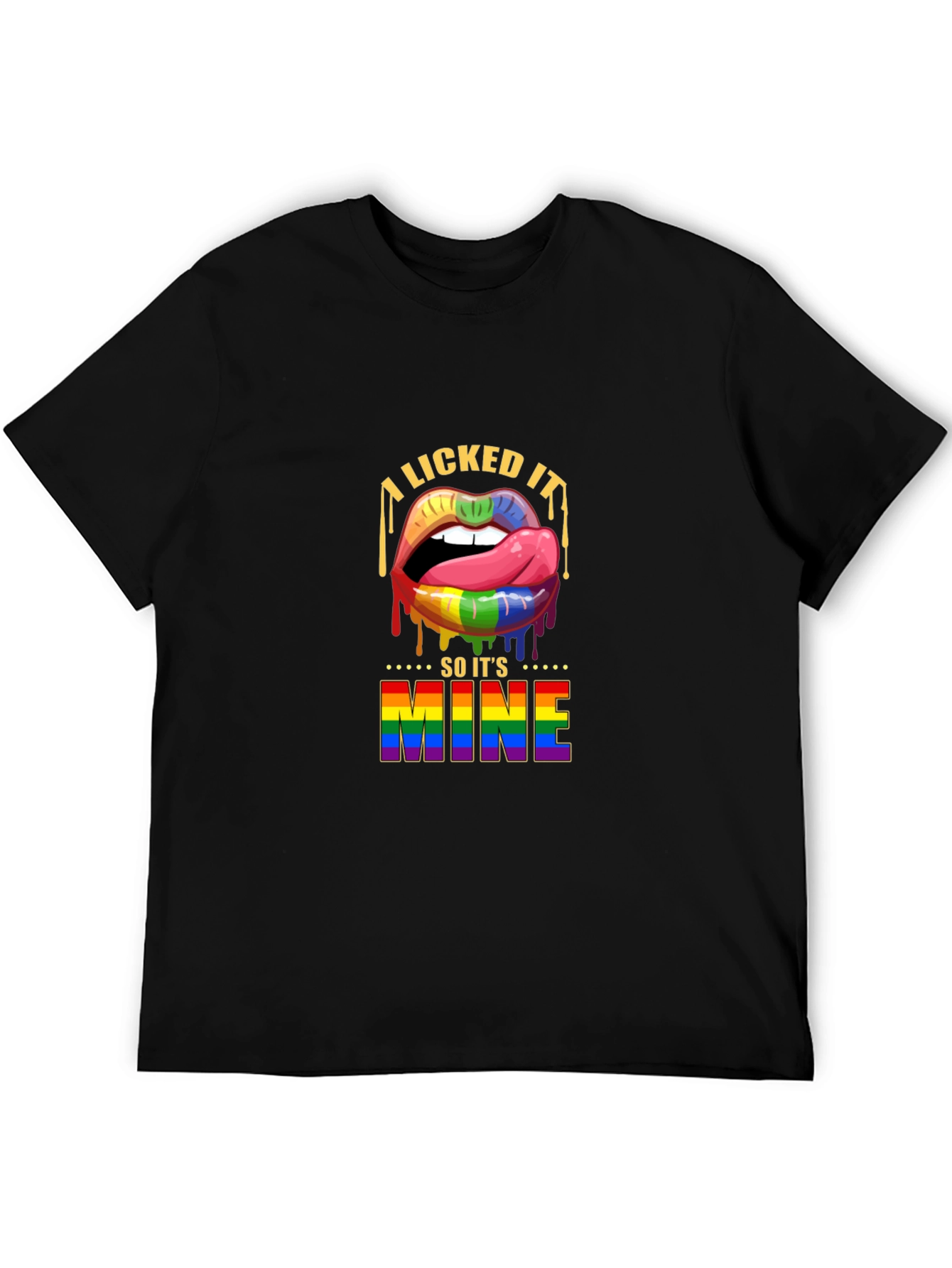 Black I Licked It So It's Mine Rainbow Lips T-Shirt view 5