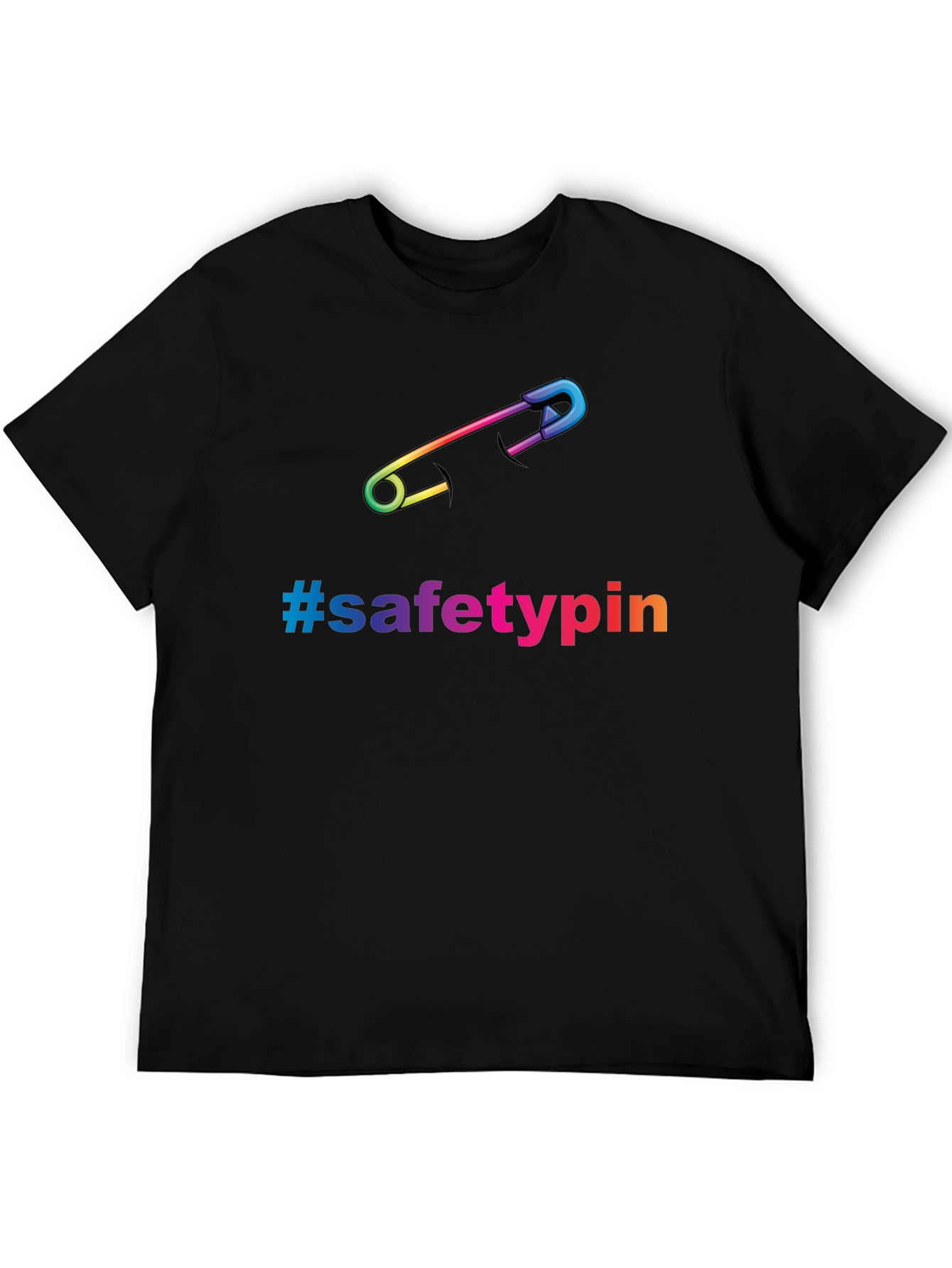 Black Safety Pin Pride T-Shirt - Rainbow Graphic Tee view 5