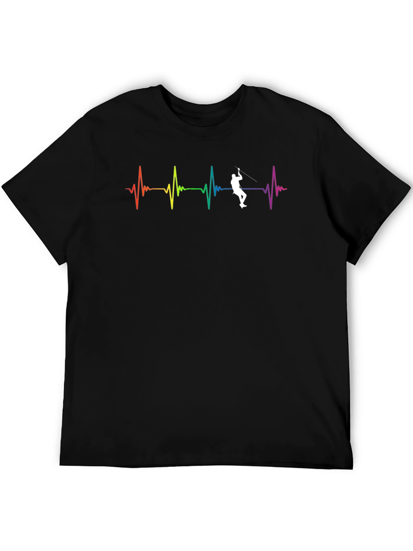 Black Rainbow Heartbeat Rock Climbing T-Shirt view 5