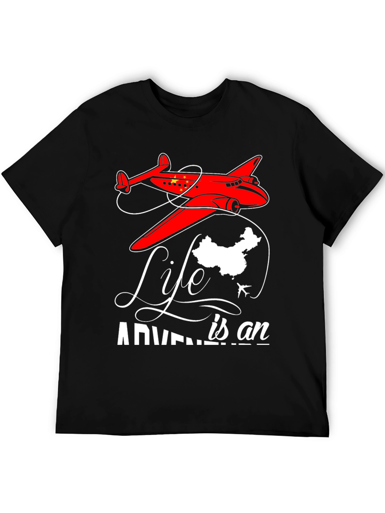 Black Adventure Life China Airplane Graphic T-Shirt view 5