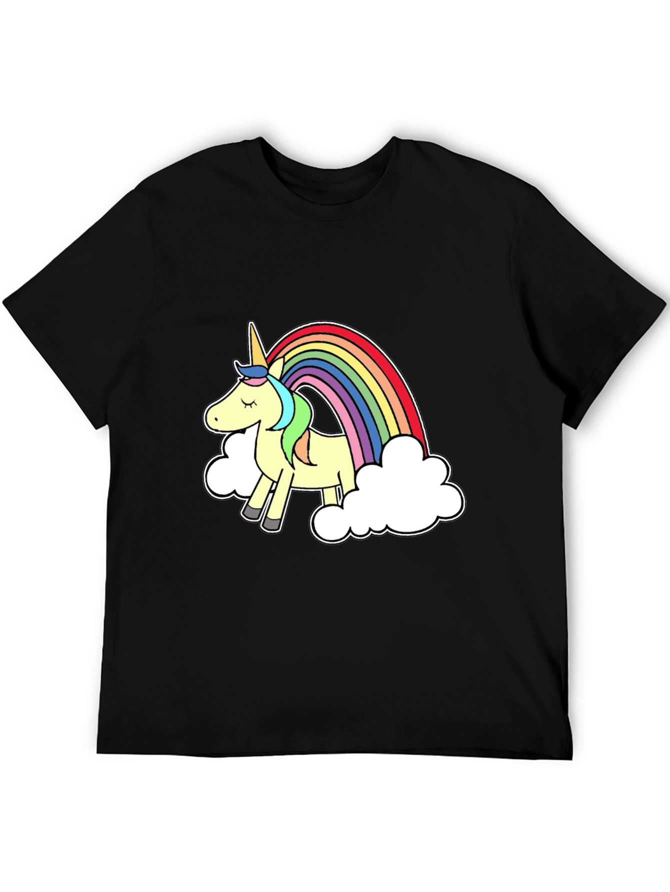 Black Unicorn Rainbow Graphic Tee - Black Cotton T-Shirt view 5