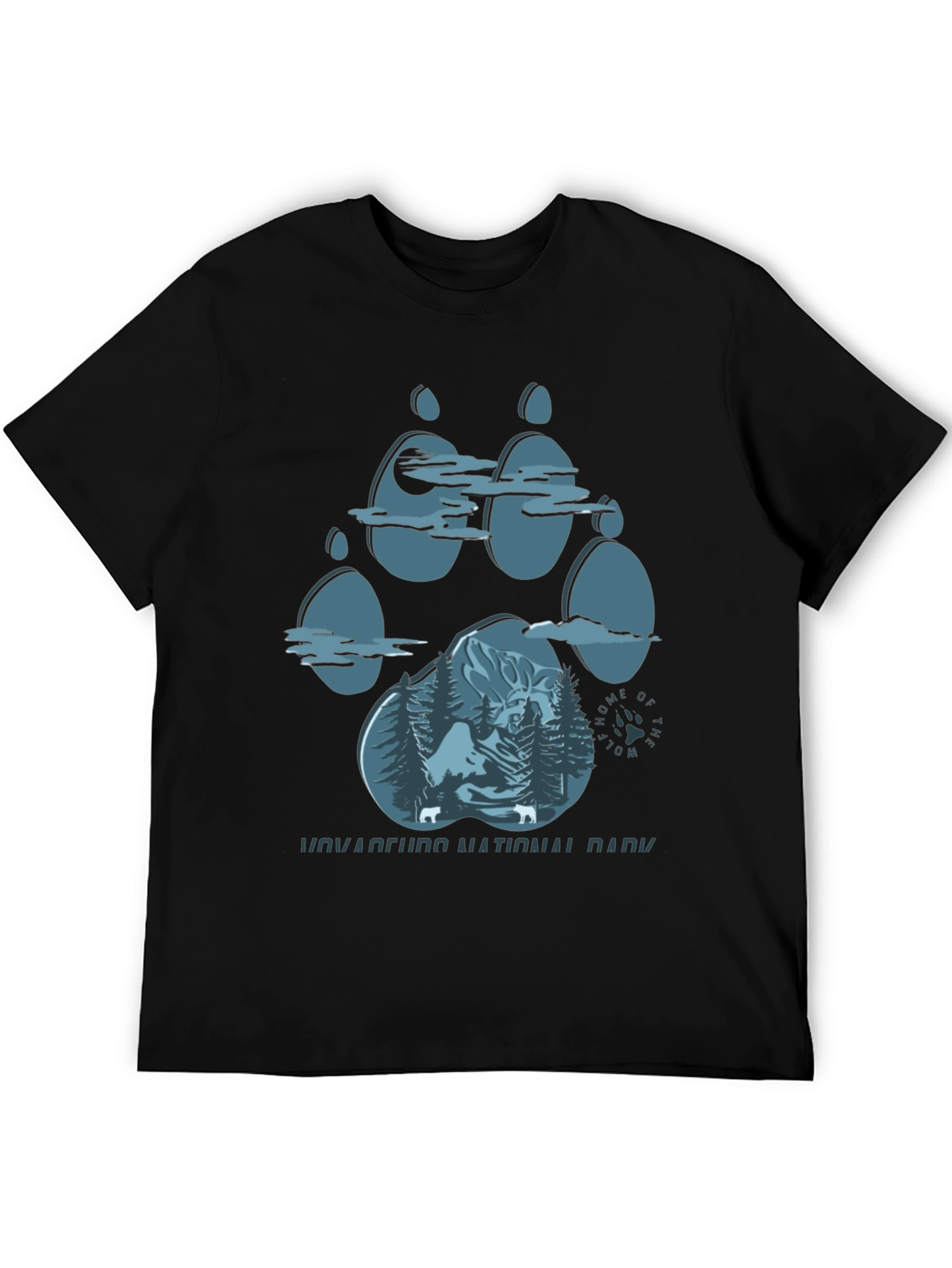 Black Wolf Paw Print National Park T-Shirt view 5