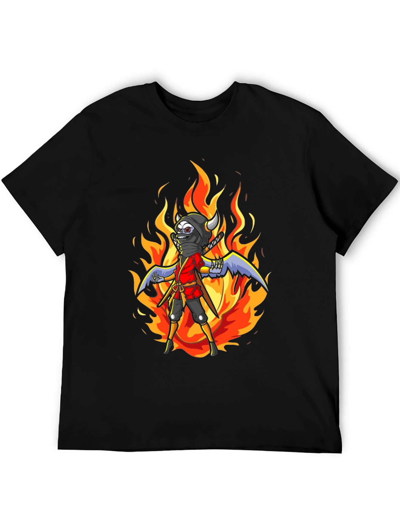 Black Fiery Ninja Graphic Tee - Black Cotton T-Shirt view 5