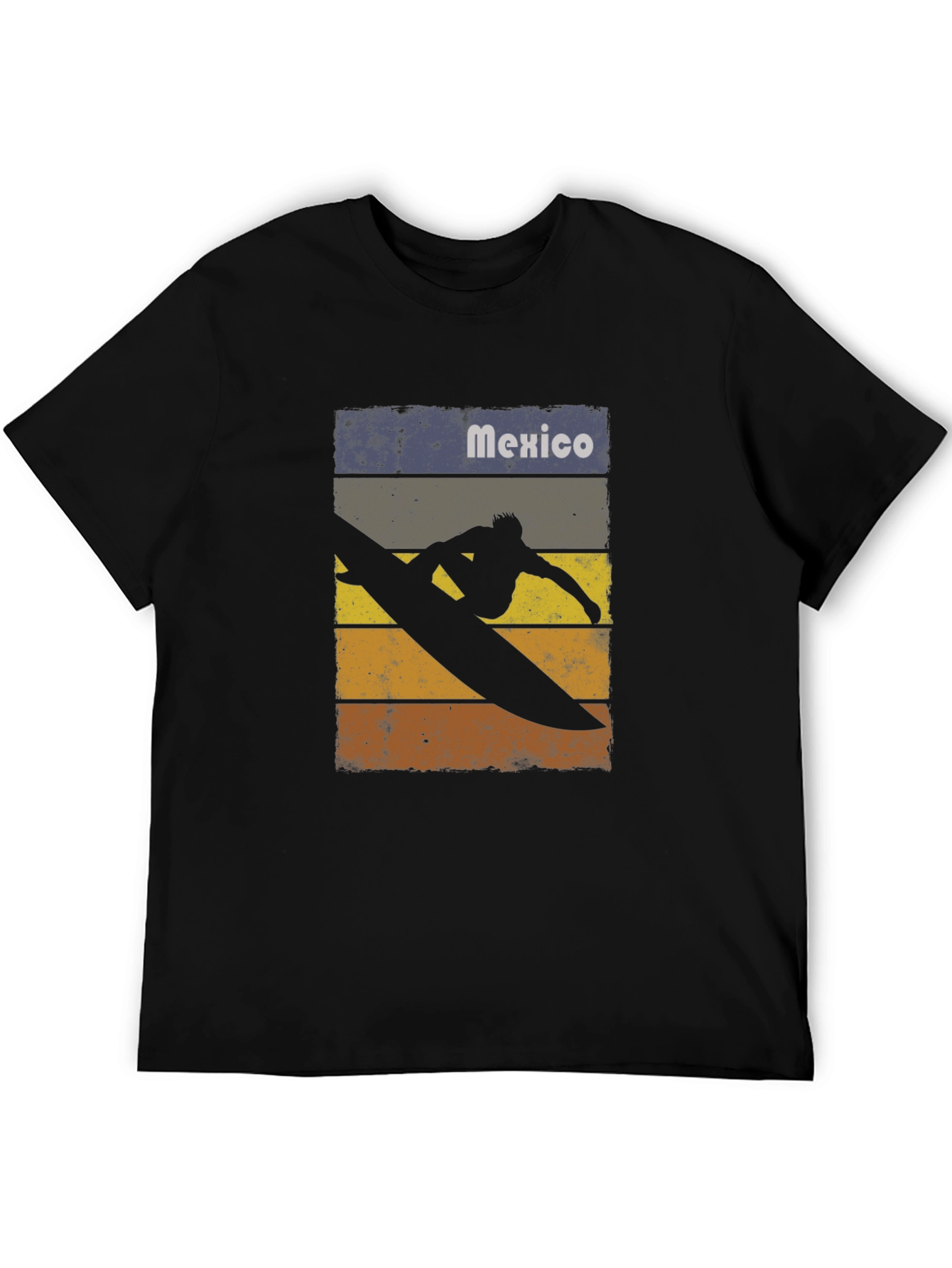 Black Mexico Surfing T-Shirt - Retro Style Black Tee view 5