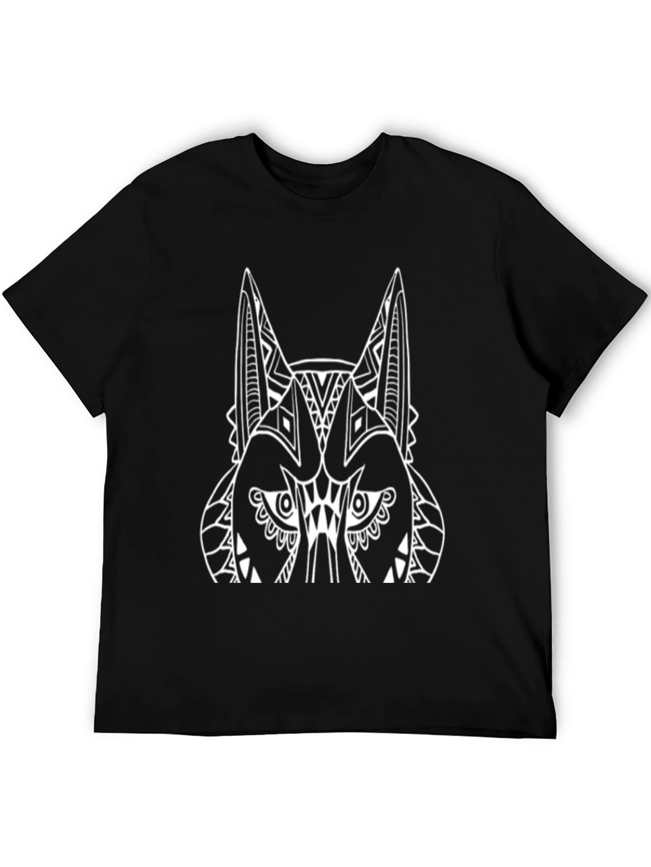 Black Tribal Wolf Graphic Tee - Black Cotton T-Shirt view 5
