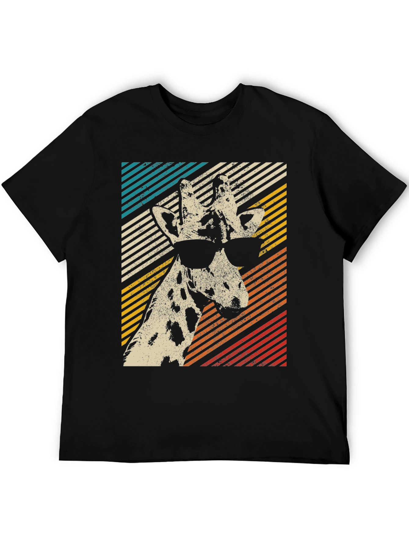 Black Cool Giraffe Retro Style Graphic T-Shirt view 5