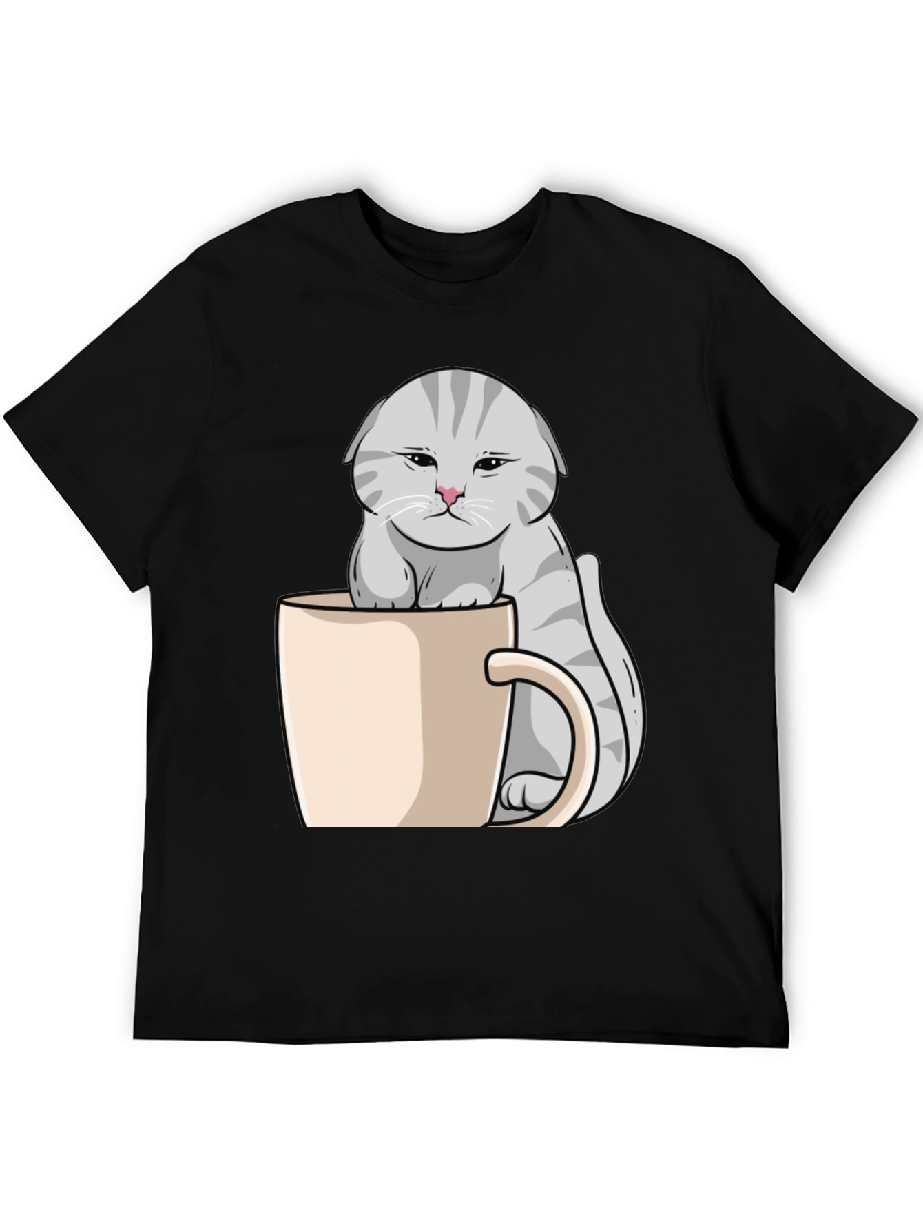 Black Grumpy Cat Mug T-Shirt - Novelty Kitten Tee view 5