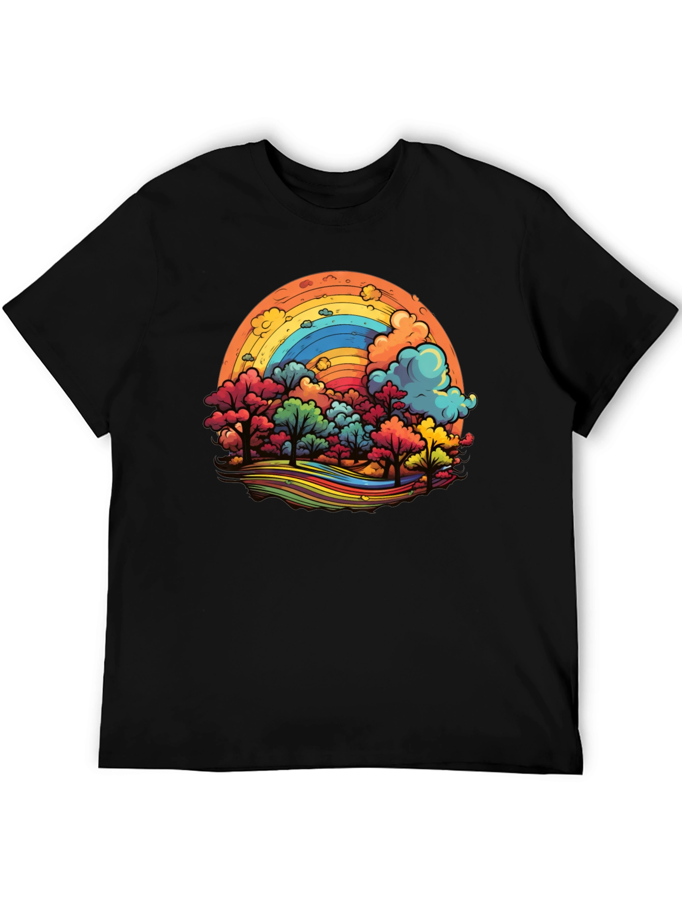 Black Rainbow Trees Graphic Black T-Shirt view 5