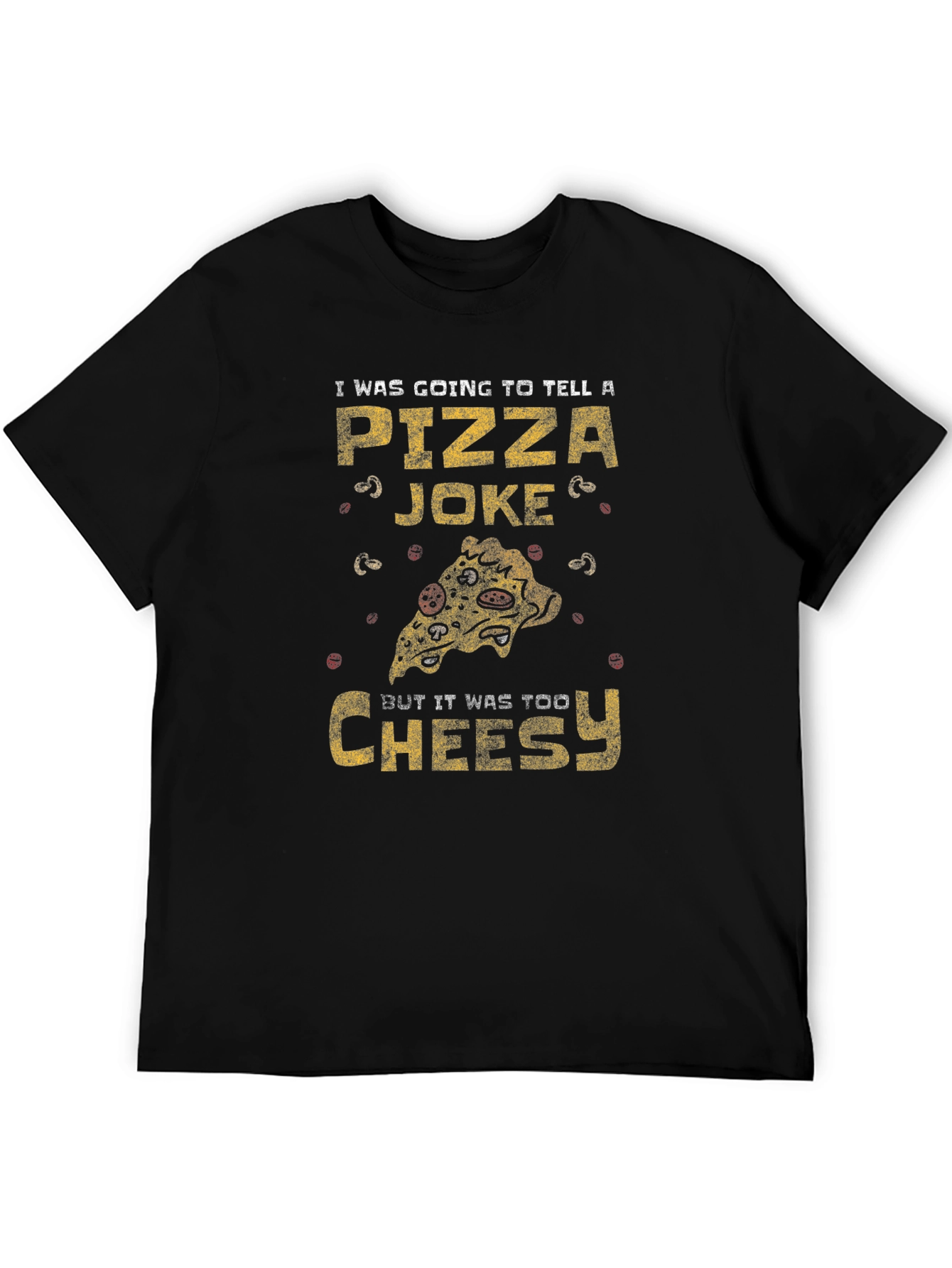 Black Pizza Joke T-Shirt - Too Cheesy Funny Graphic Tee view 5