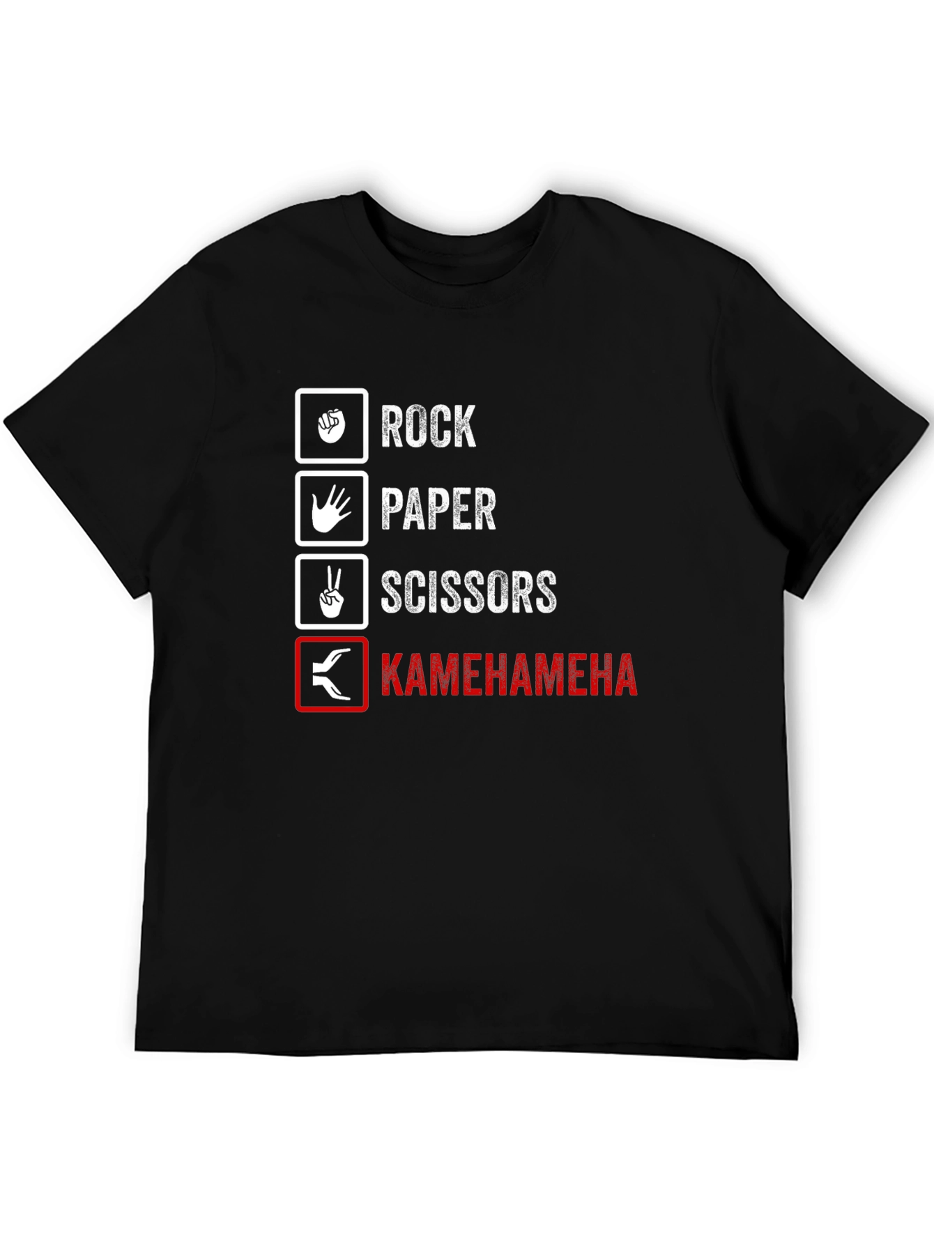 Black Rock Paper Scissors Kamehameha Funny T-Shirt view 5