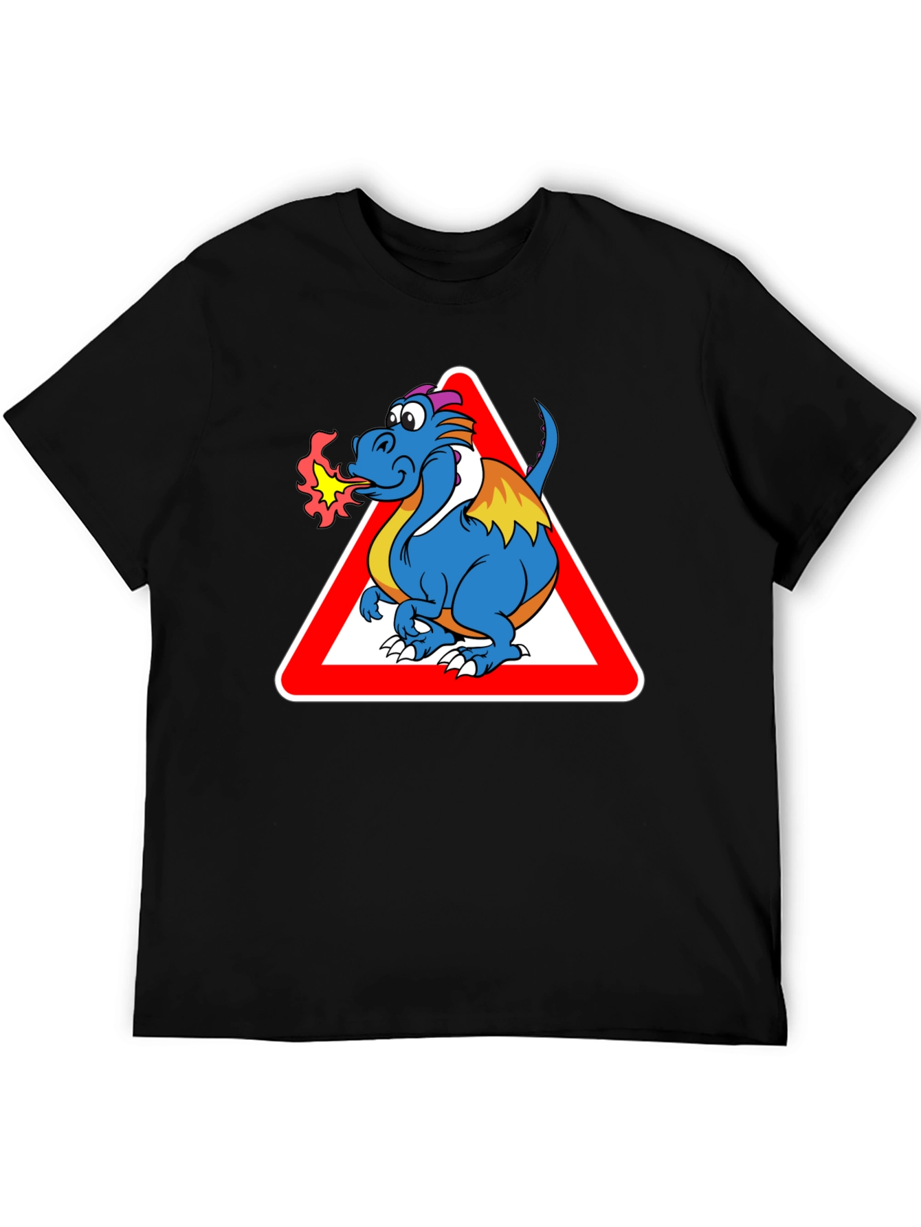 Black Funny Dragon Warning T-Shirt - Black Cotton Tee view 5