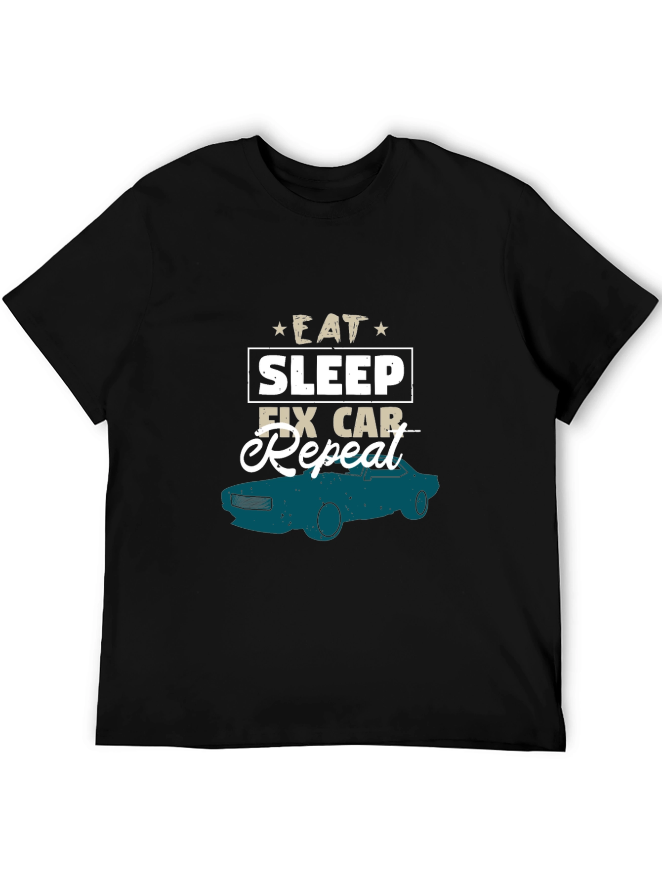 Black Eat Sleep Fix Car Repeat T-Shirt view 5