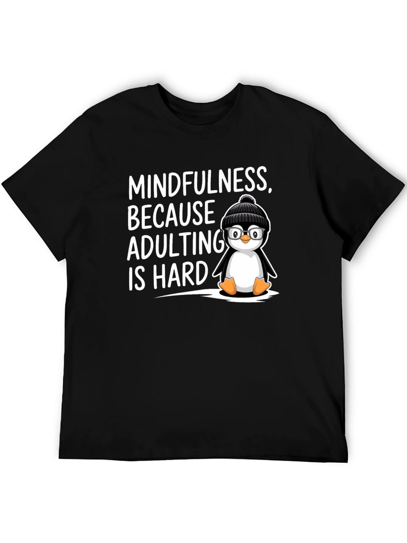 Black Mindfulness Penguin T-Shirt Adulting is Hard Humor Tee view 5