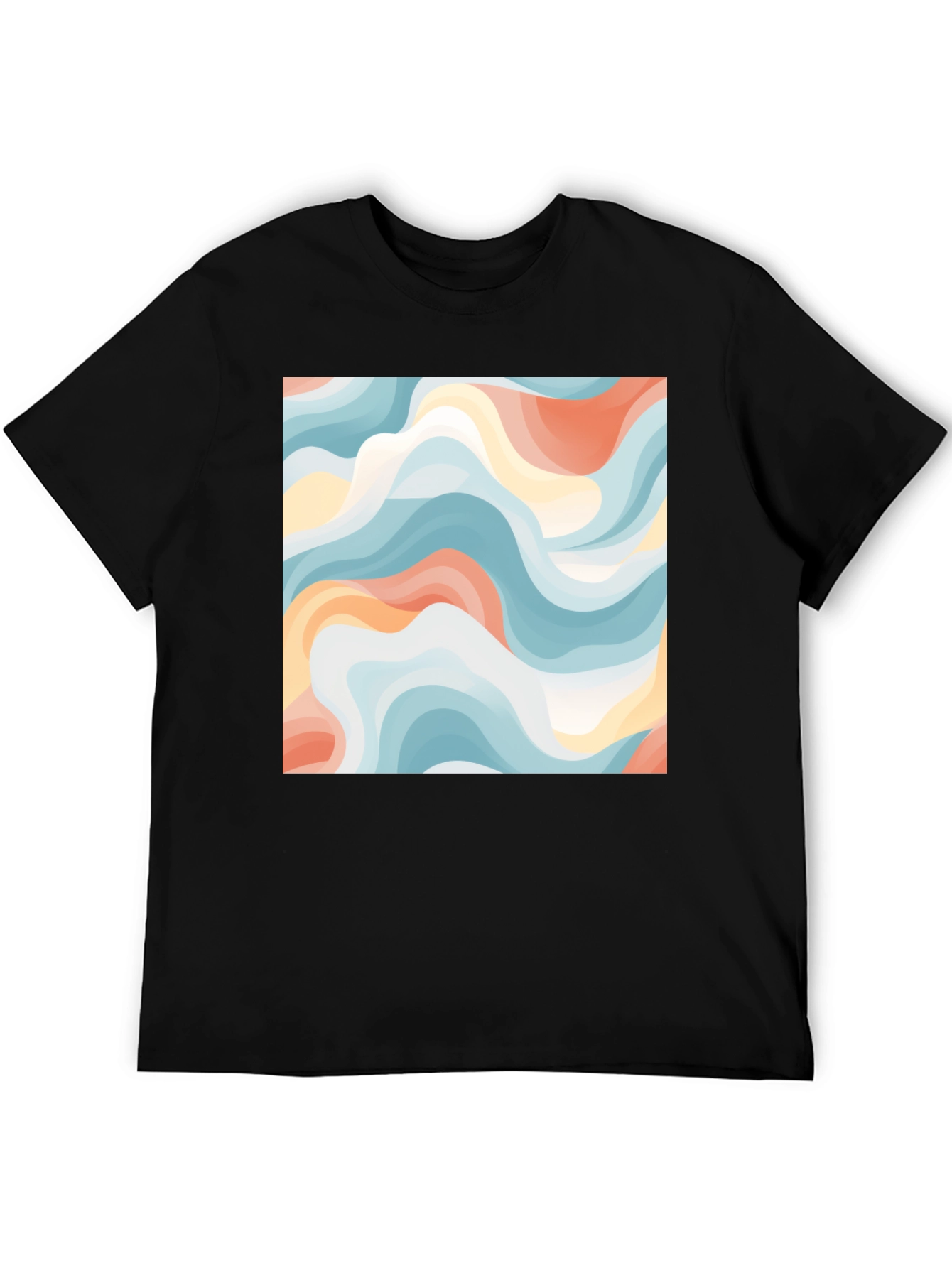 Black Abstract Wave Print Tee - Modern Art Shirt view 5
