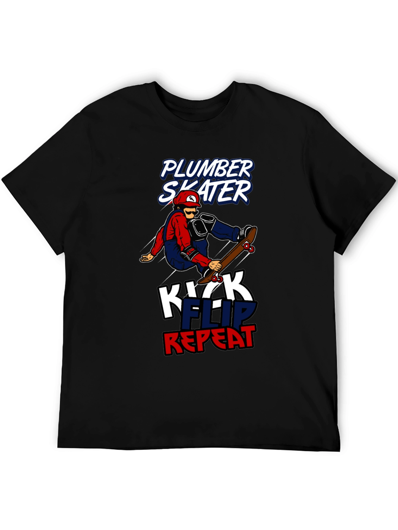 Black Plumber Skater T-Shirt - Kickflip Repeat Graphic Tee view 5