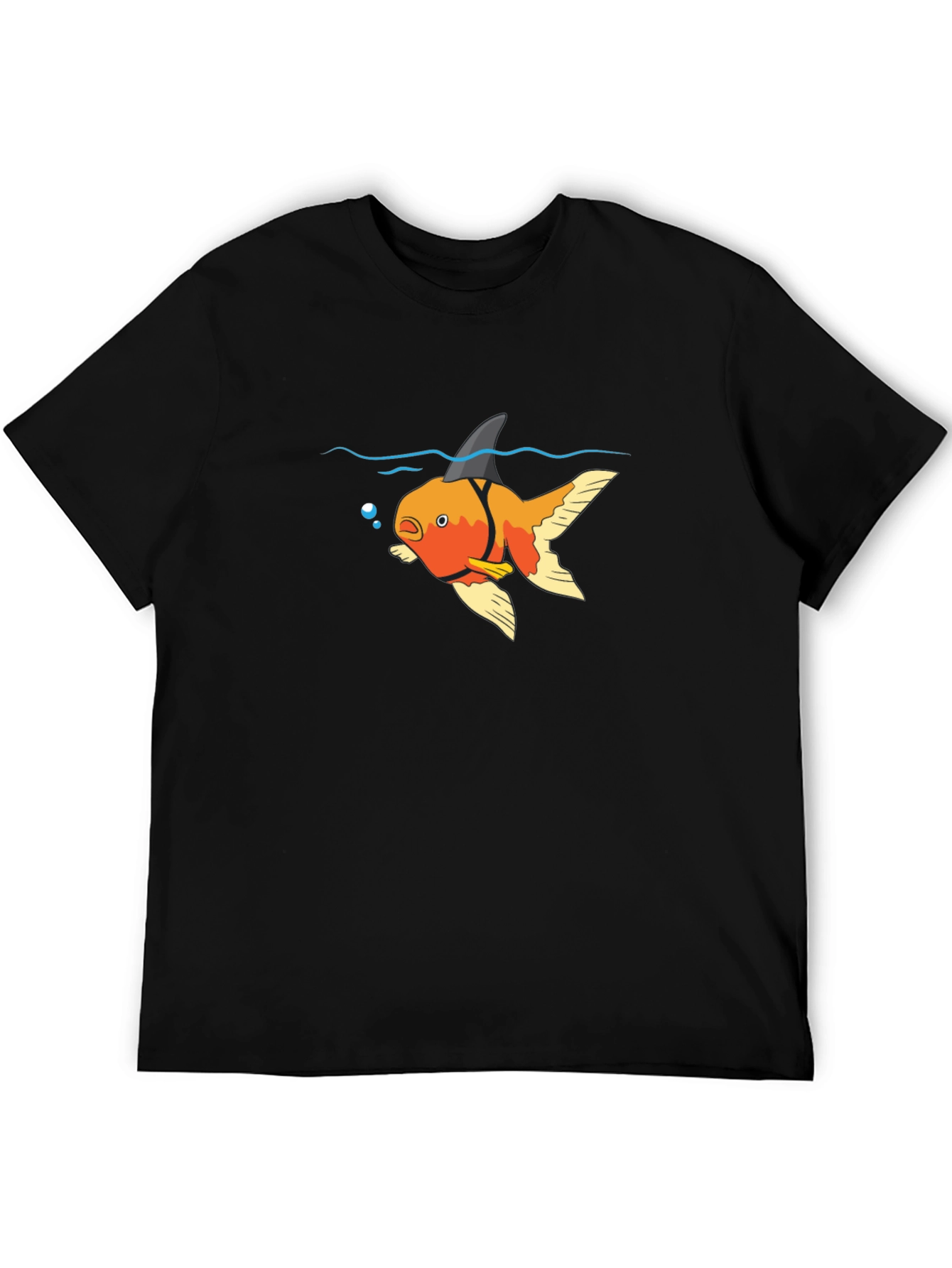 Black Funny Goldfish Shark Fin T-Shirt view 5
