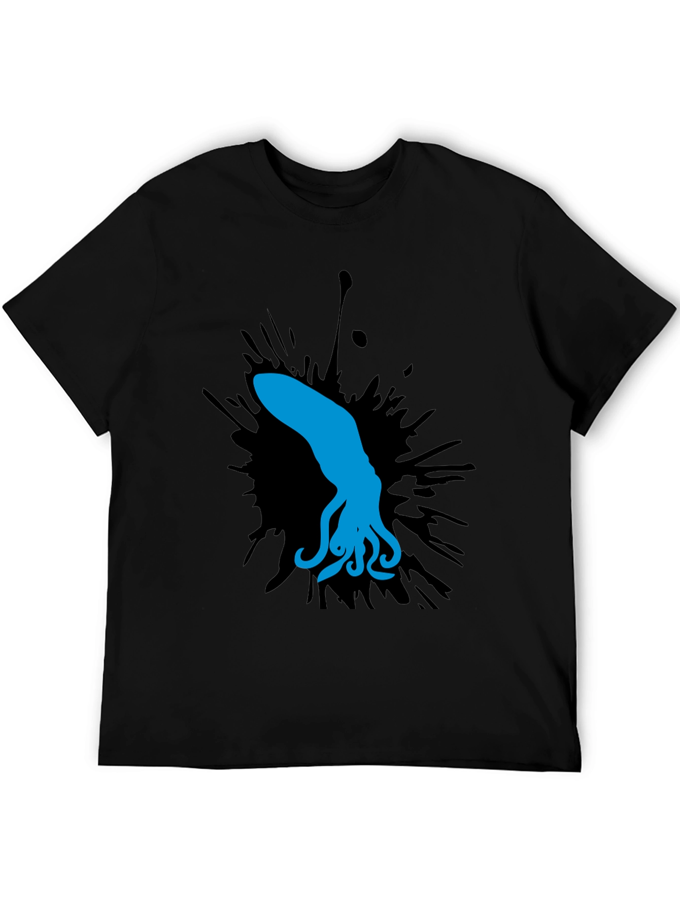 Black Blue Squid Graphic Tee - Black Cotton Shirt view 5