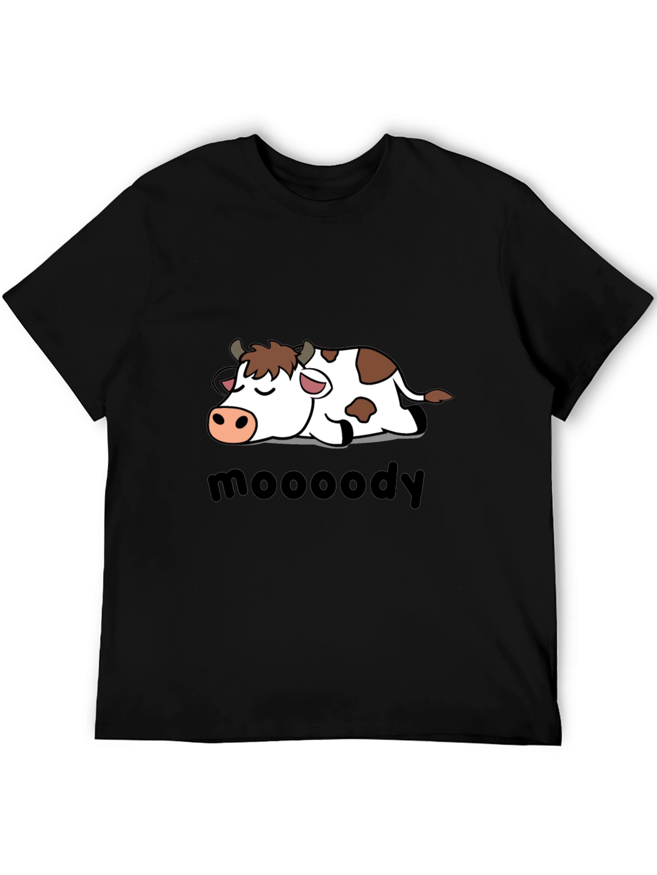 Black Moody Cow Graphic Tee - Black Cotton T-Shirt view 5