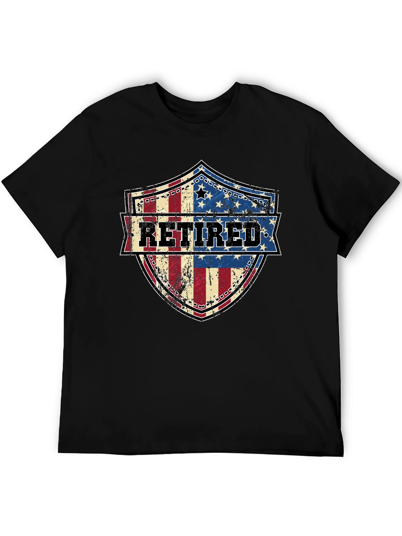 Black Retired American Flag Shield T-Shirt view 5