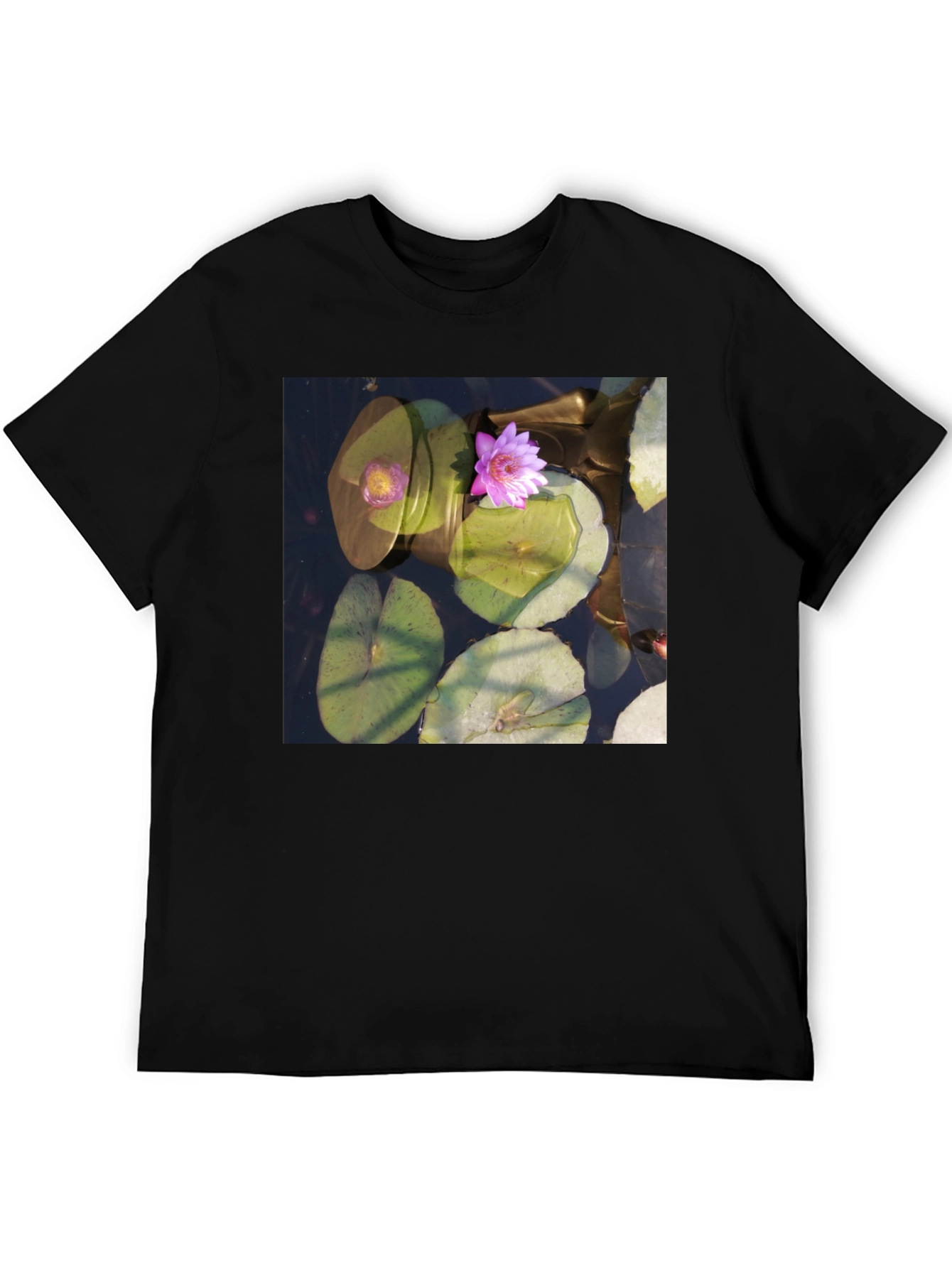 Black Lotus Pond Graphic Tee - Nature Inspired Design view 5