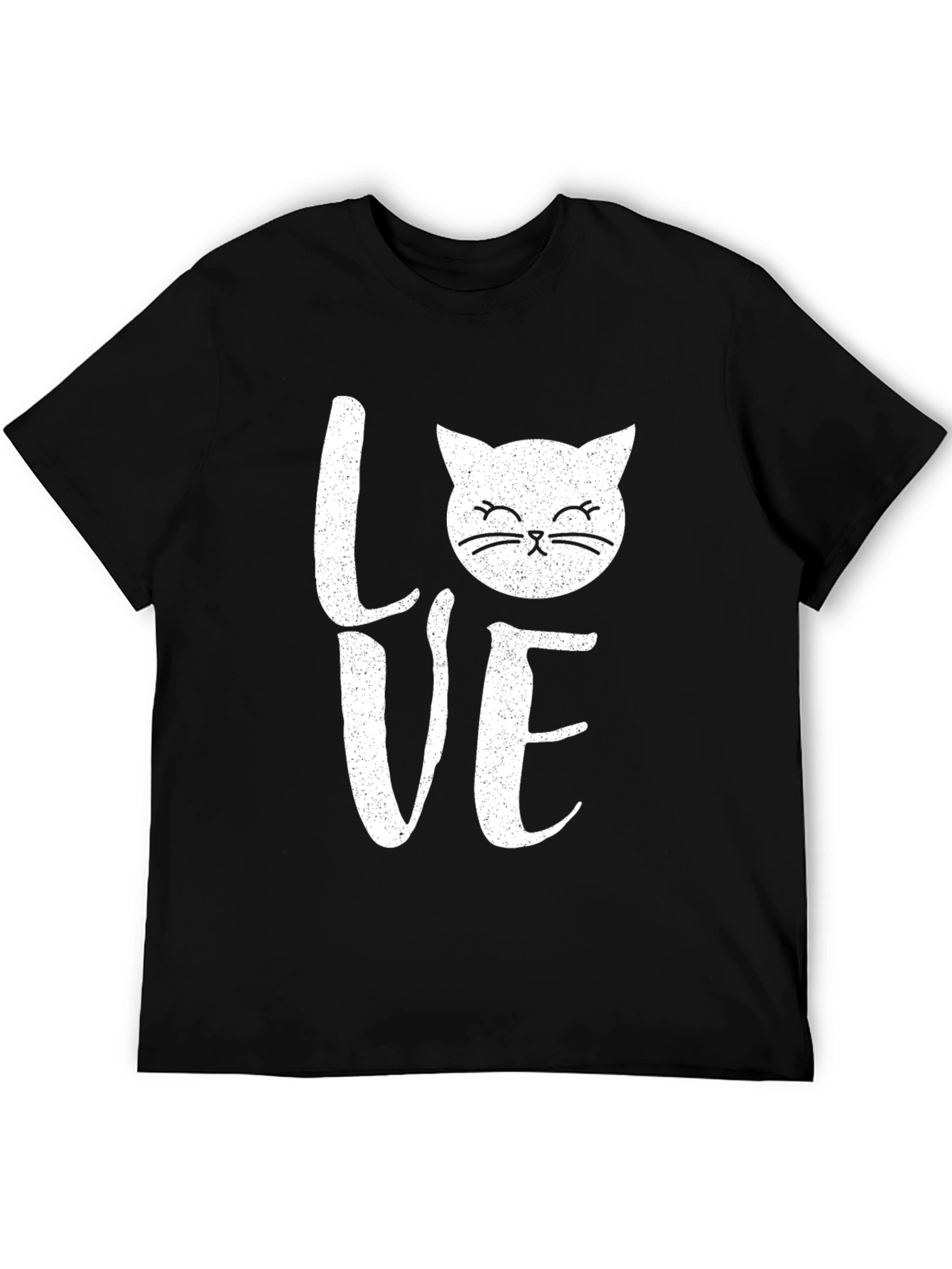 Black Love Cat Graphic Print Men's Black T-Shirt view 5