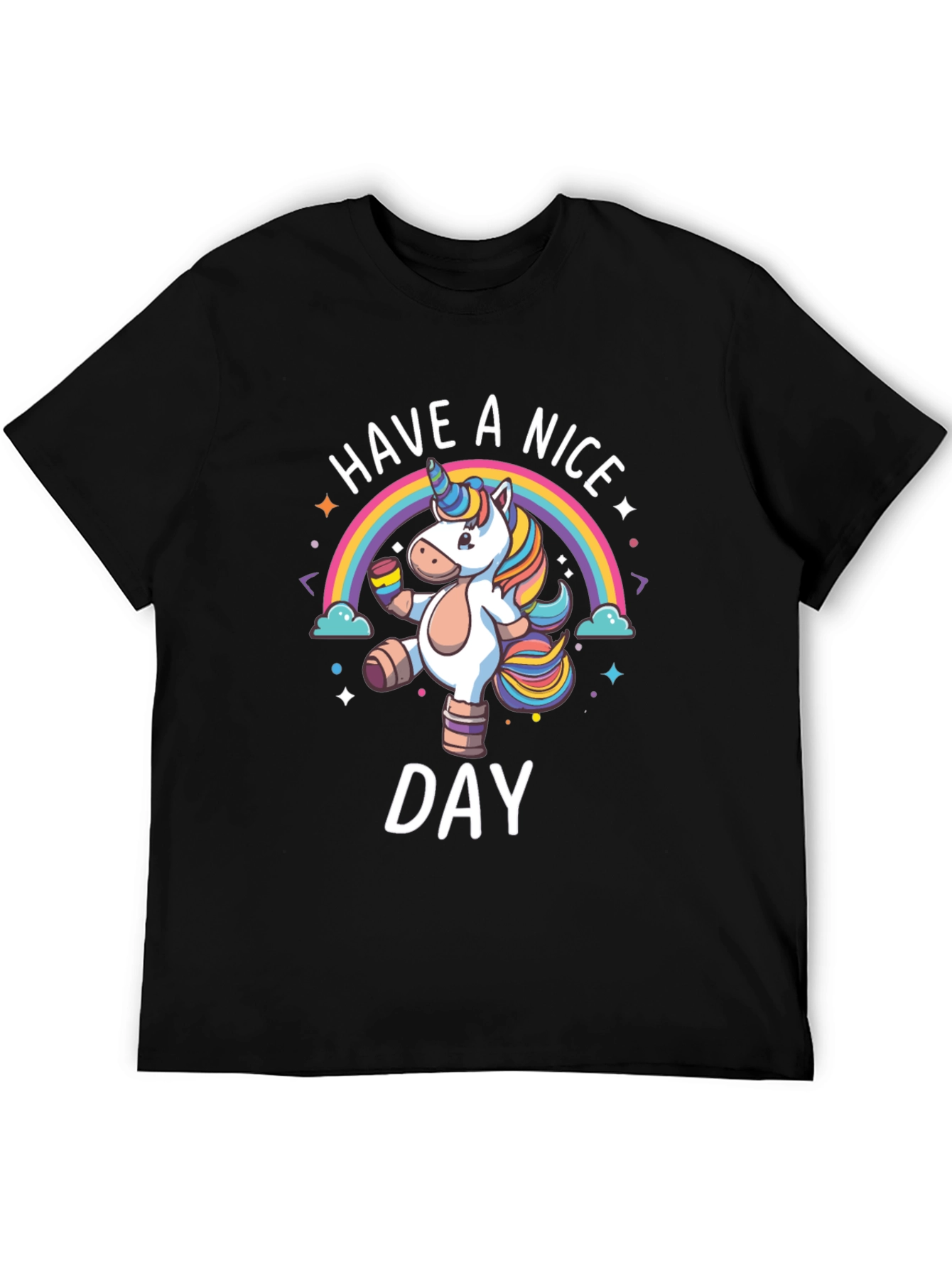 Black Unicorn Rainbow Graphic T-Shirt - Have A Nice Day view 5