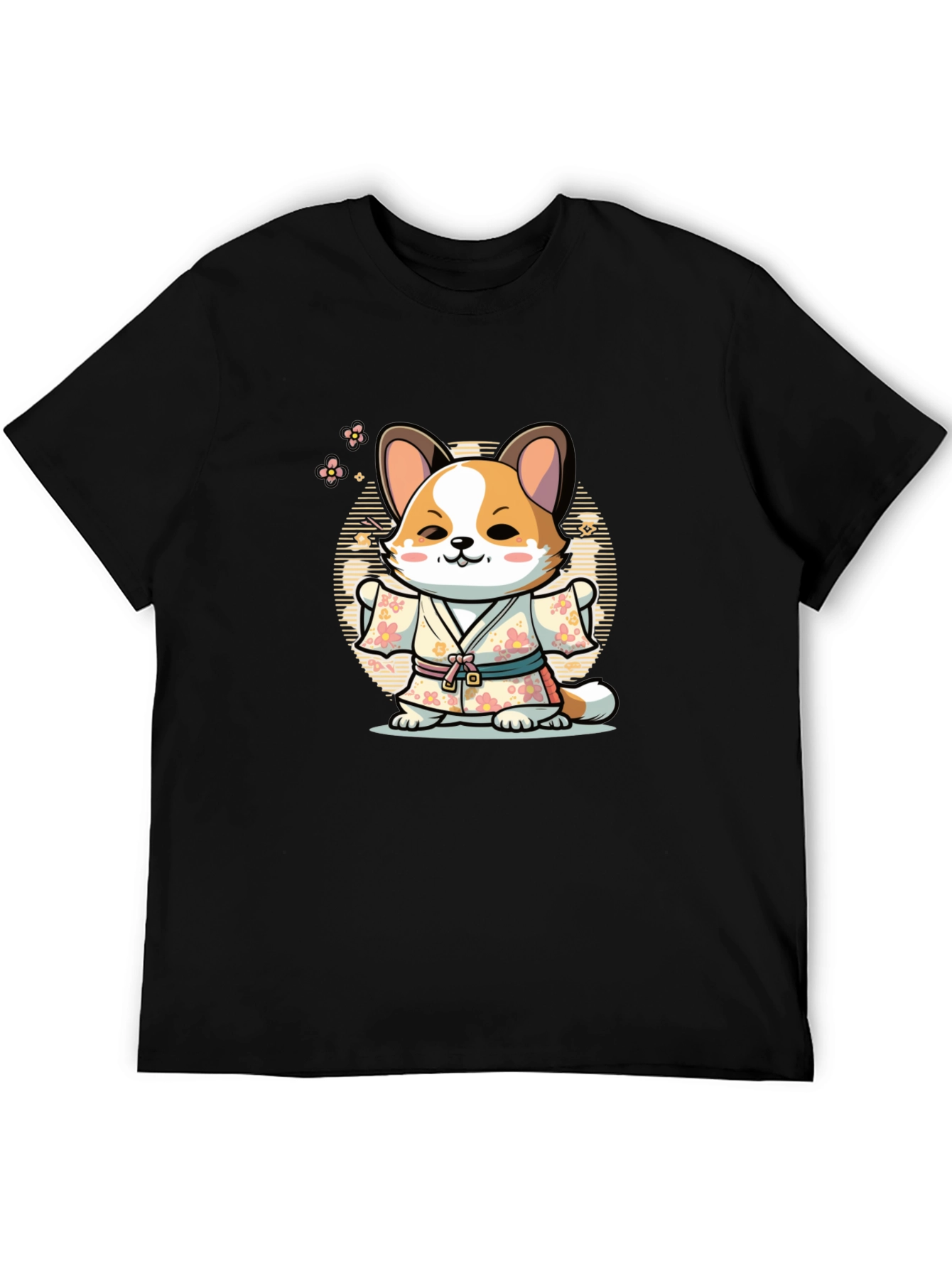Black Cute Corgi in Kimono T-Shirt view 5