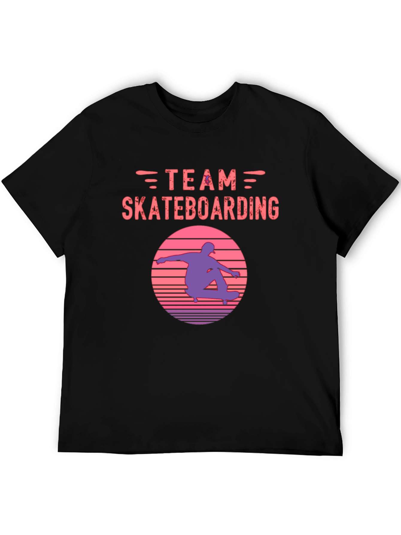 Black Team Skateboarding Graphic Tee - Retro Sunset Skater Shirt view 5