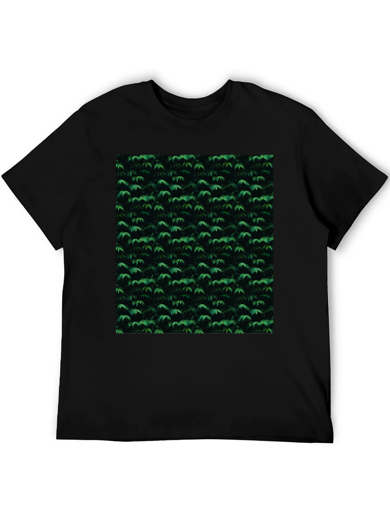 Black Stylish Black Tee with Green Leaf Pattern view 5