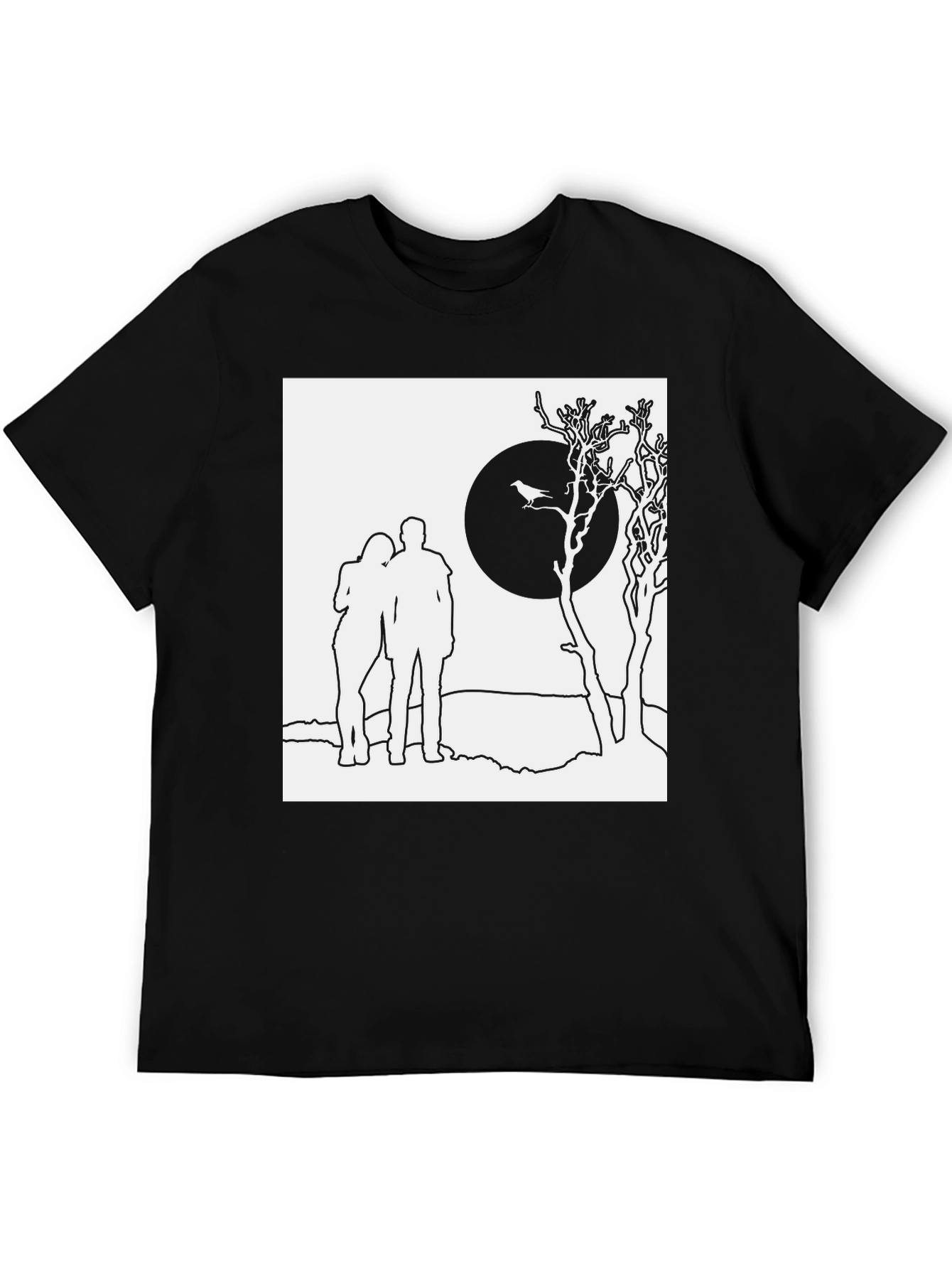 Black Couple Silhouette Graphic Tee - Black Unisex T-Shirt view 5
