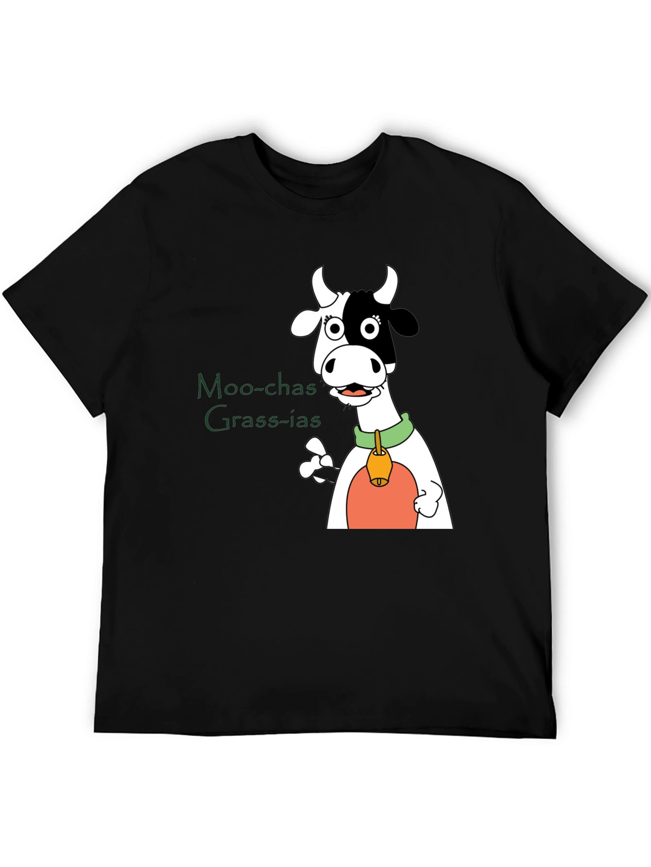 Black Moo-chas Grass-ias Cow Graphic Black T-Shirt view 5