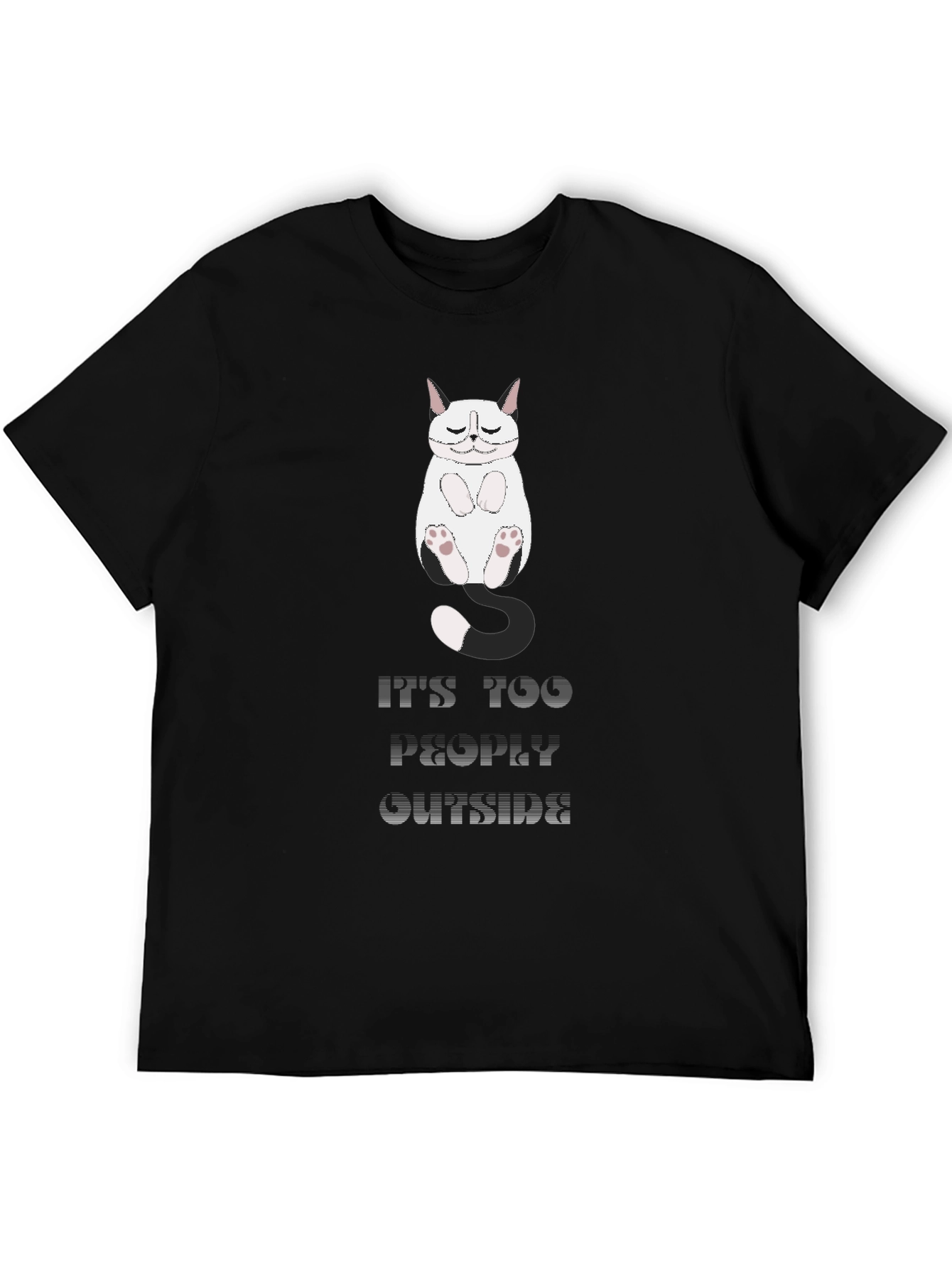 Black Funny Cat Graphic T-Shirt - "It's Too Peopley Outside" view 5