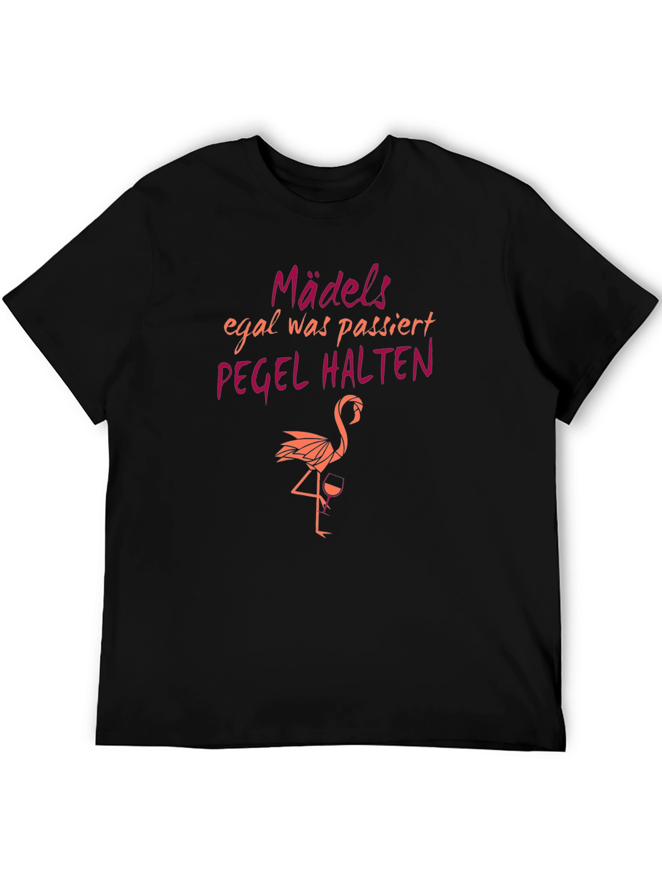Black Funny "Mädels Pegel Halten" Flamingo Graphic T-Shirt view 5