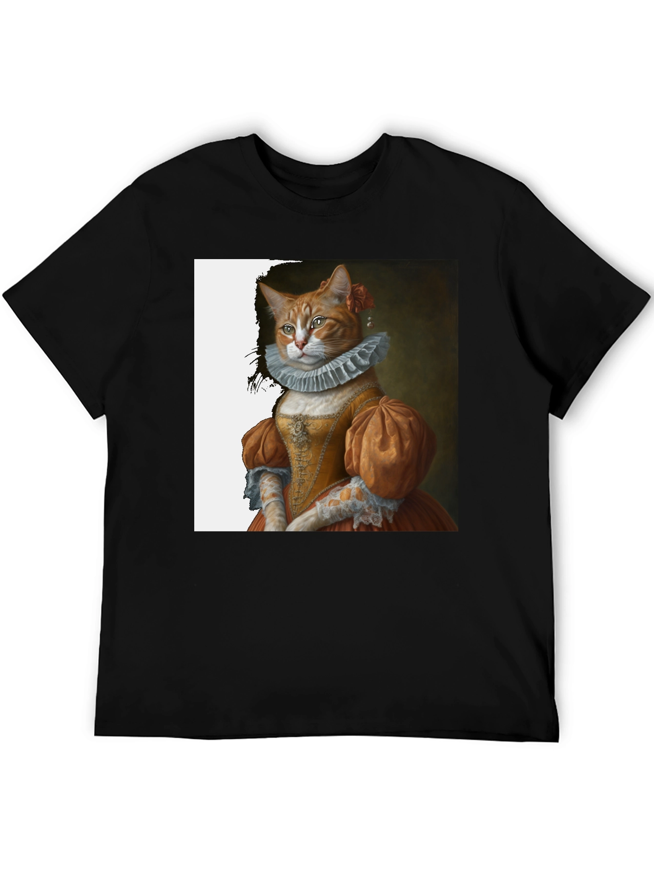 Black Renaissance Cat Portrait T-Shirt view 5