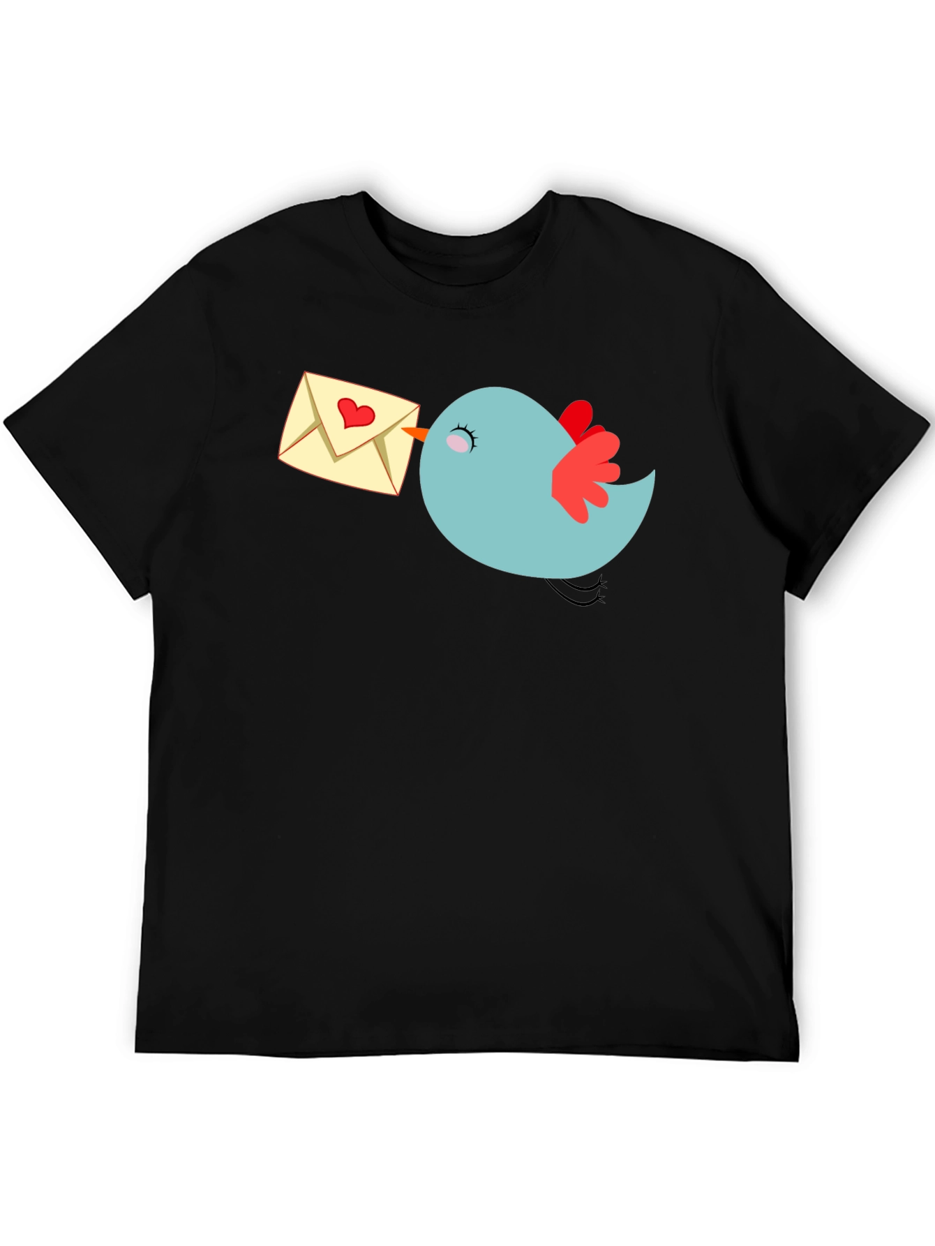 Black Cute Bird Love Letter Graphic Tee - Black view 5
