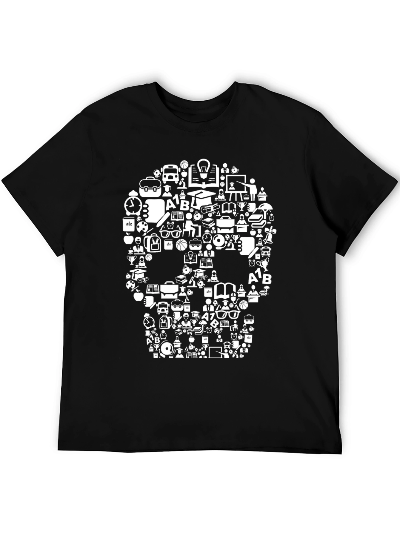 Black Education Skull Graphic Tee - Black Cotton Blend view 5