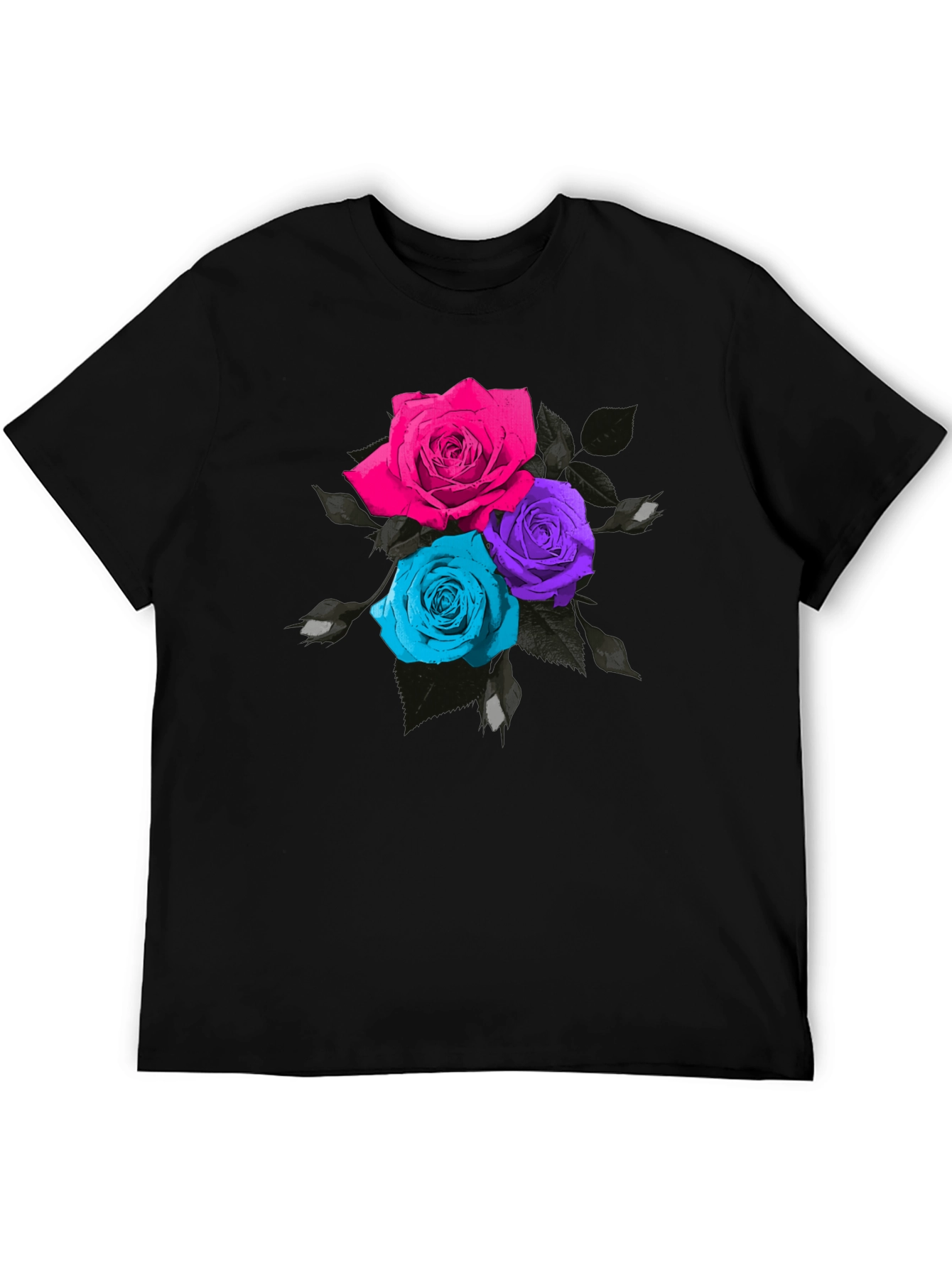 Black Floral Roses T-Shirt - Unique Colorful Design view 5