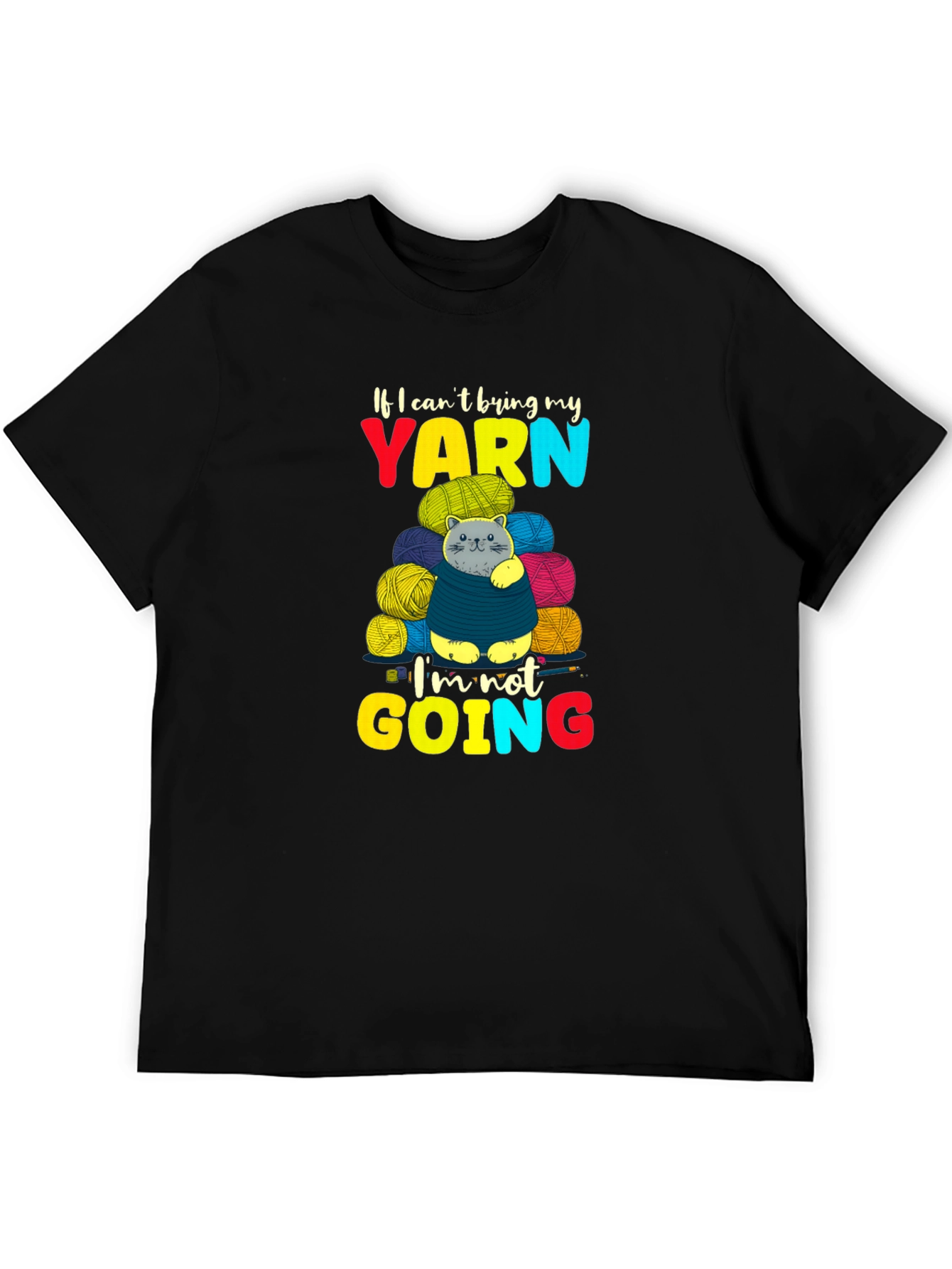 Black Yarn Cat T-Shirt - Knitting Lover Tee view 5