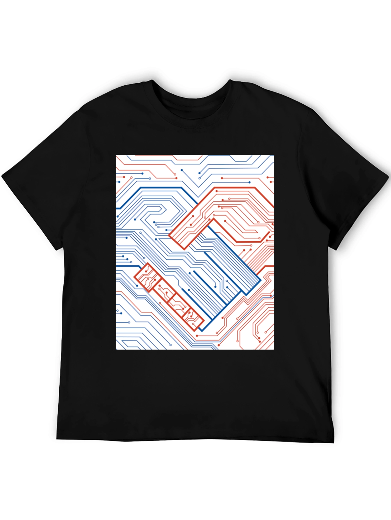 Black Tech Handshake Graphic T-Shirt - Modern Circuit Board Design view 5