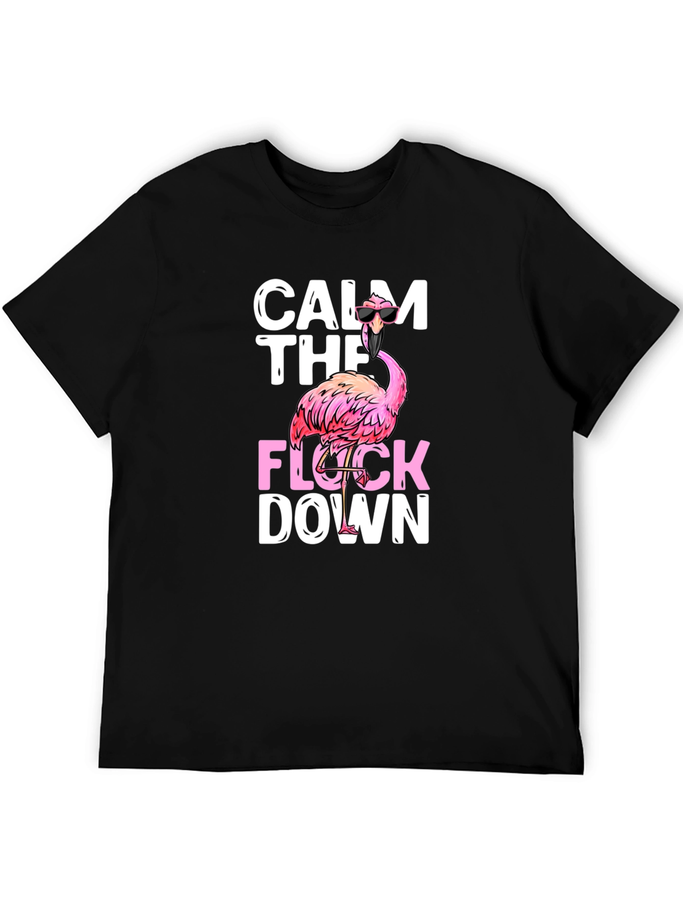 Black Calm The Flock Down Flamingo T-Shirt view 5