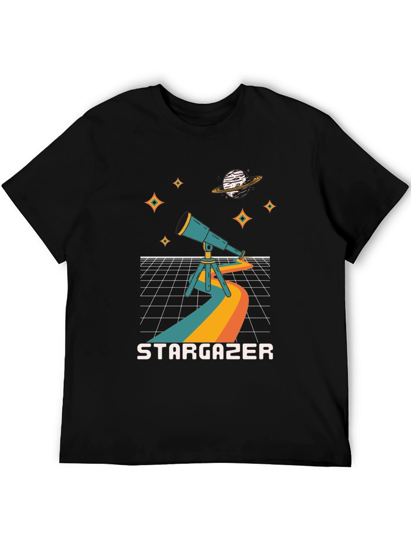 Black Stargazer Graphic Tee - Cosmic Telescope Design view 5