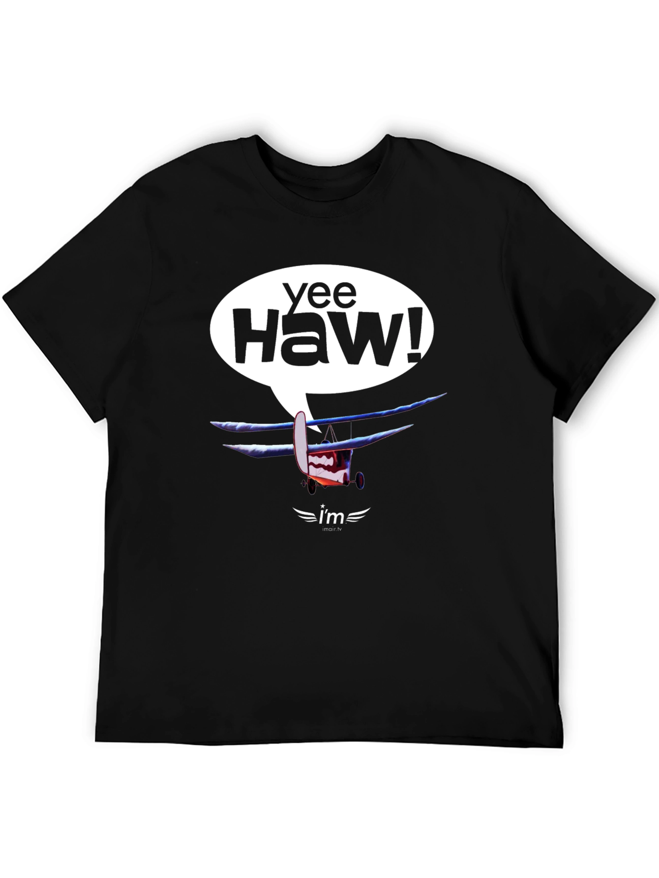 Black Yee Haw! Cartoon Airplane Graphic Tee view 5