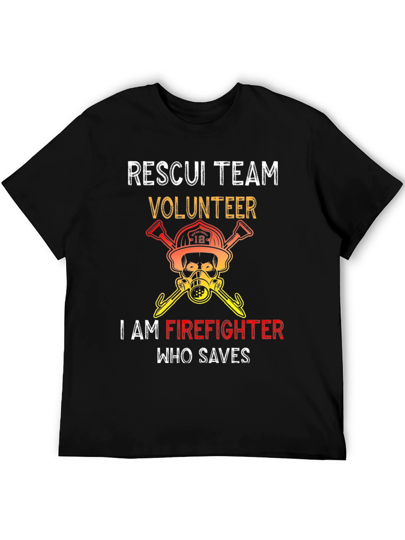 Black Rescue Team Volunteer Firefighter Graphic Tee view 5