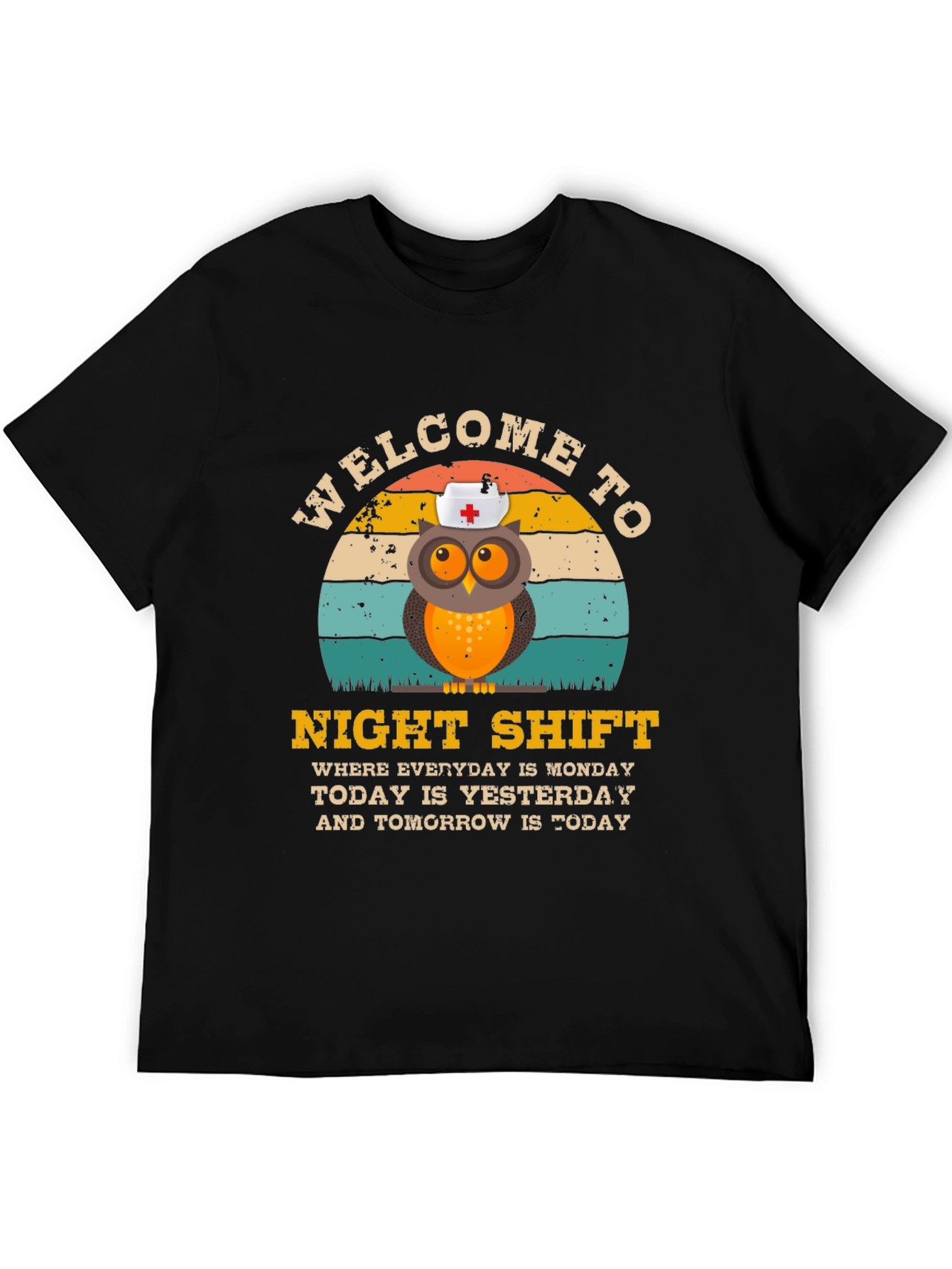 Black Night Shift Nurse Owl T-Shirt view 5