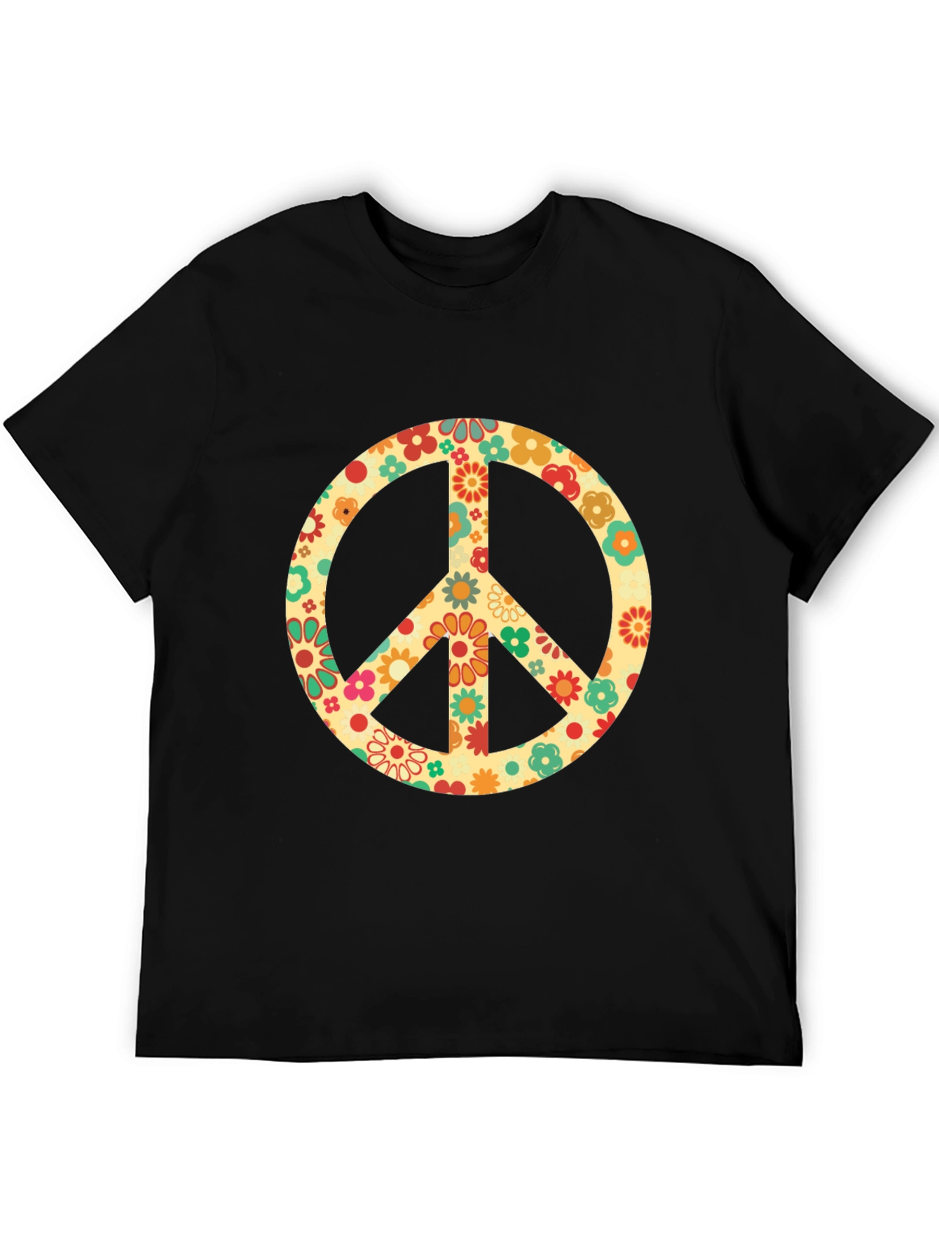 Black Retro Floral Peace Sign Graphic T-Shirt view 5
