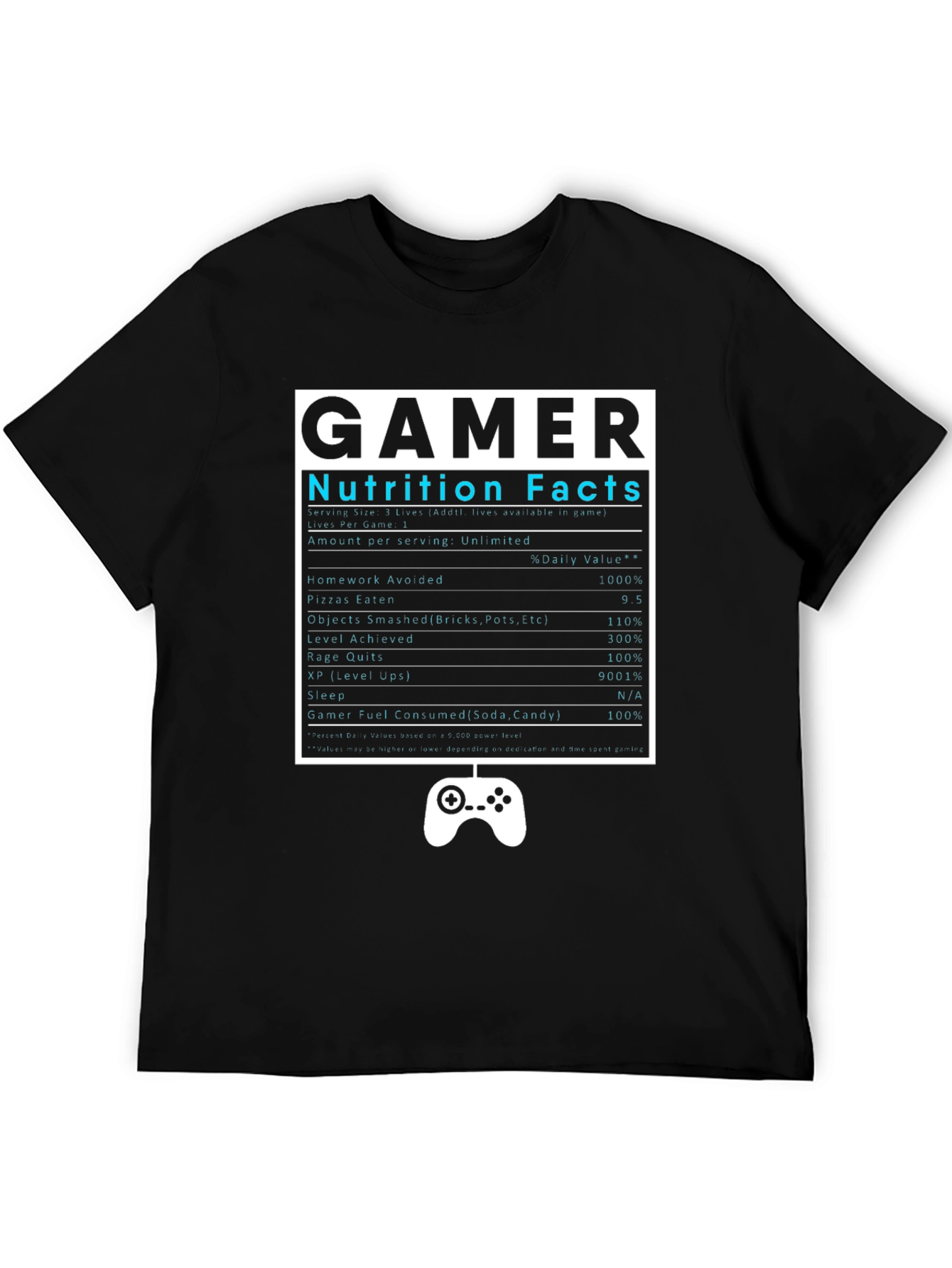Black Gamer Nutrition Facts Black T-Shirt view 5