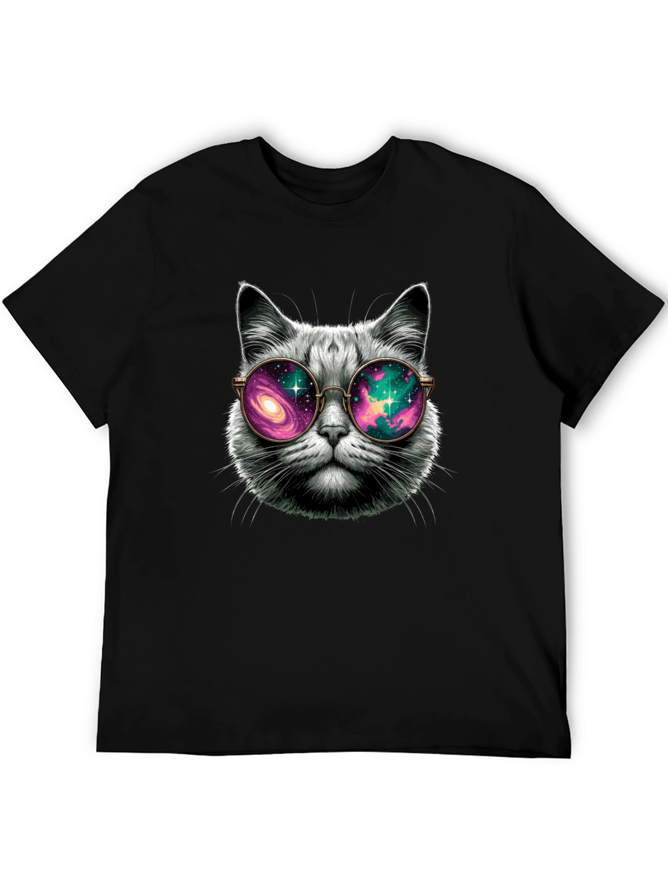 Black Cool Cat Galaxy Glasses T-Shirt view 5
